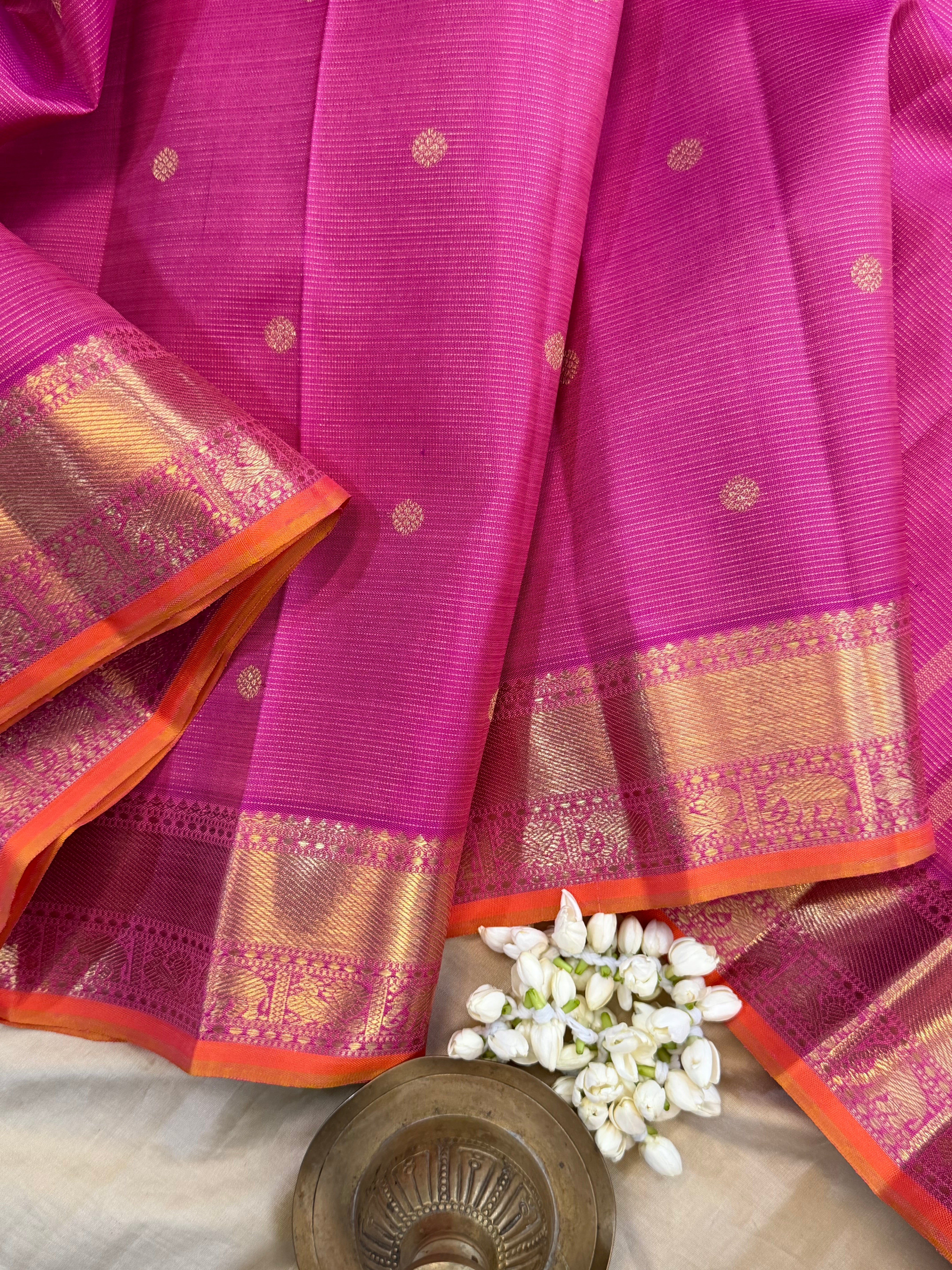 Heirloom Vairaoosi Roja pink Kanjipuram silk saree