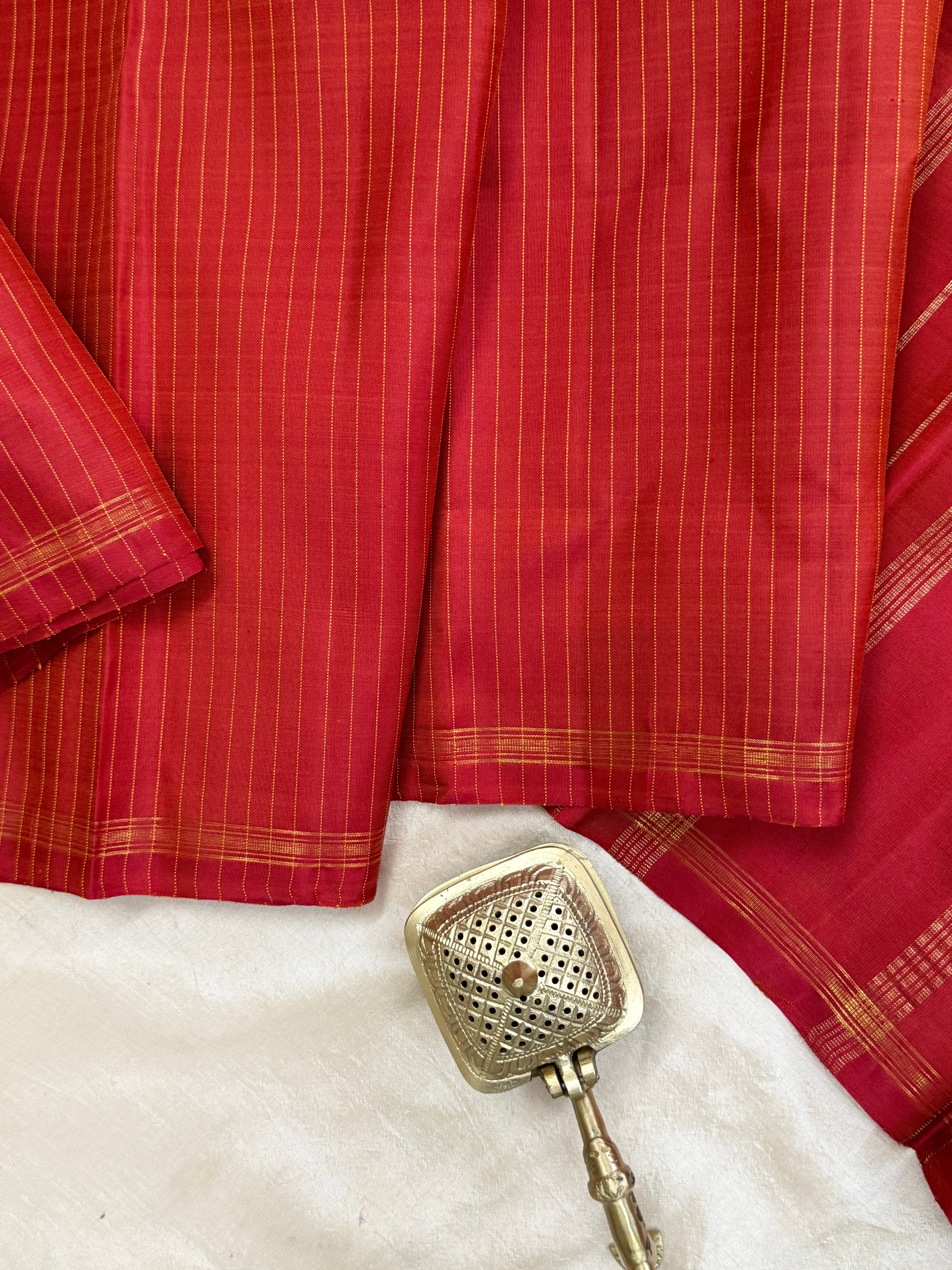 Rust stripes borderless/ Kanjipuram silk