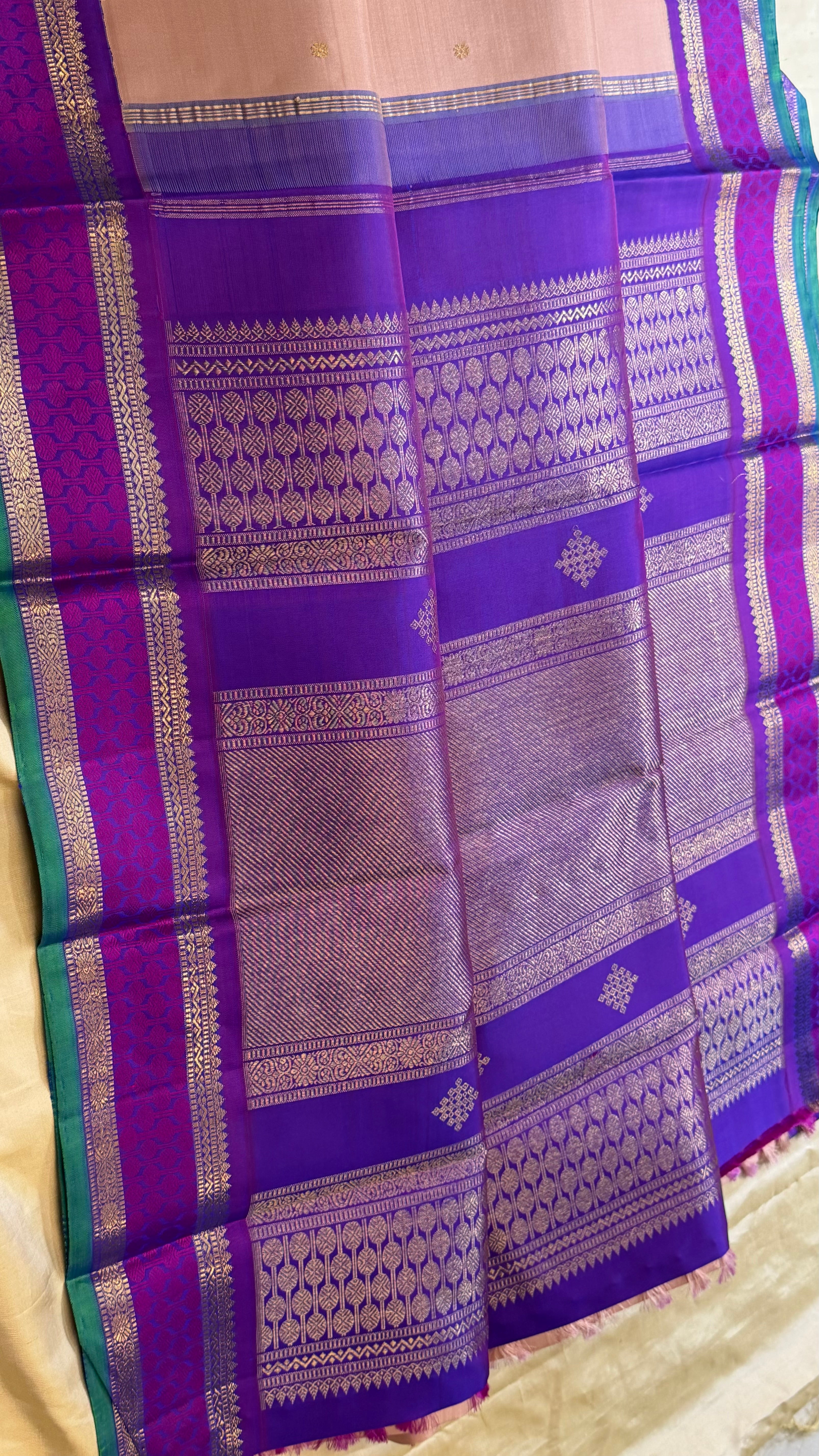 Pastel pink and purple kai korvai/ kanjipuram silk