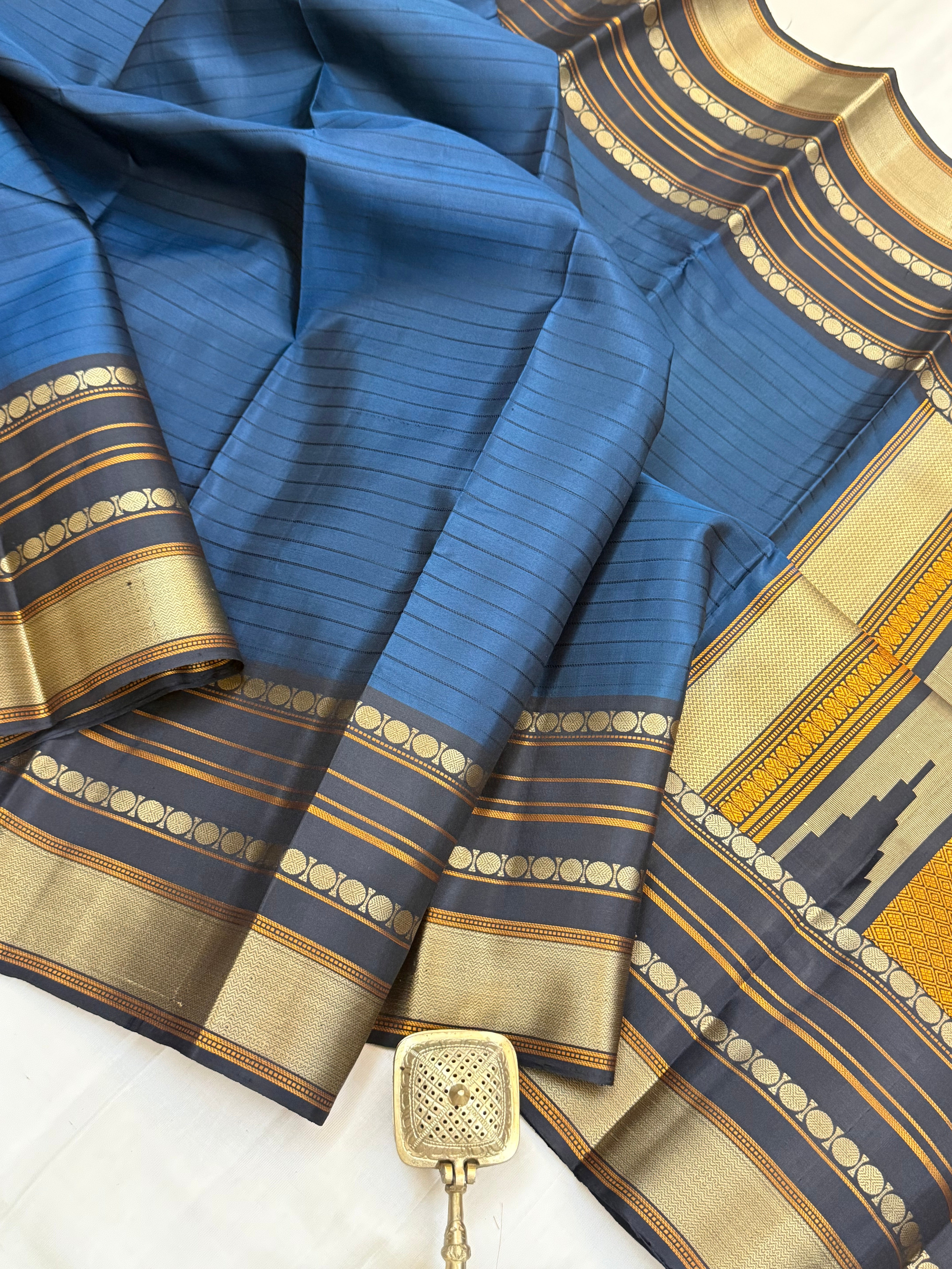 Deep blue stripes varisapet border/ Varnangal Thread work  / CLSA11273
