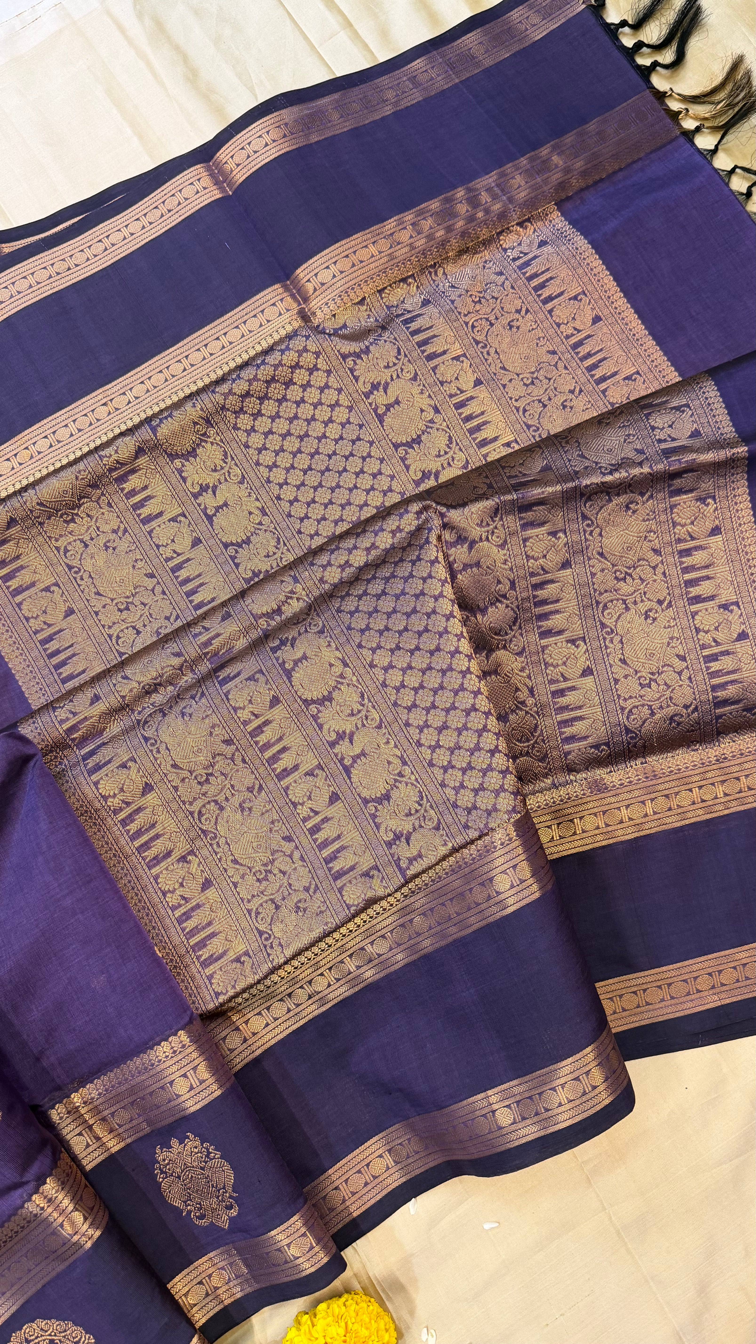 Purple border butta/ Silk Cotton