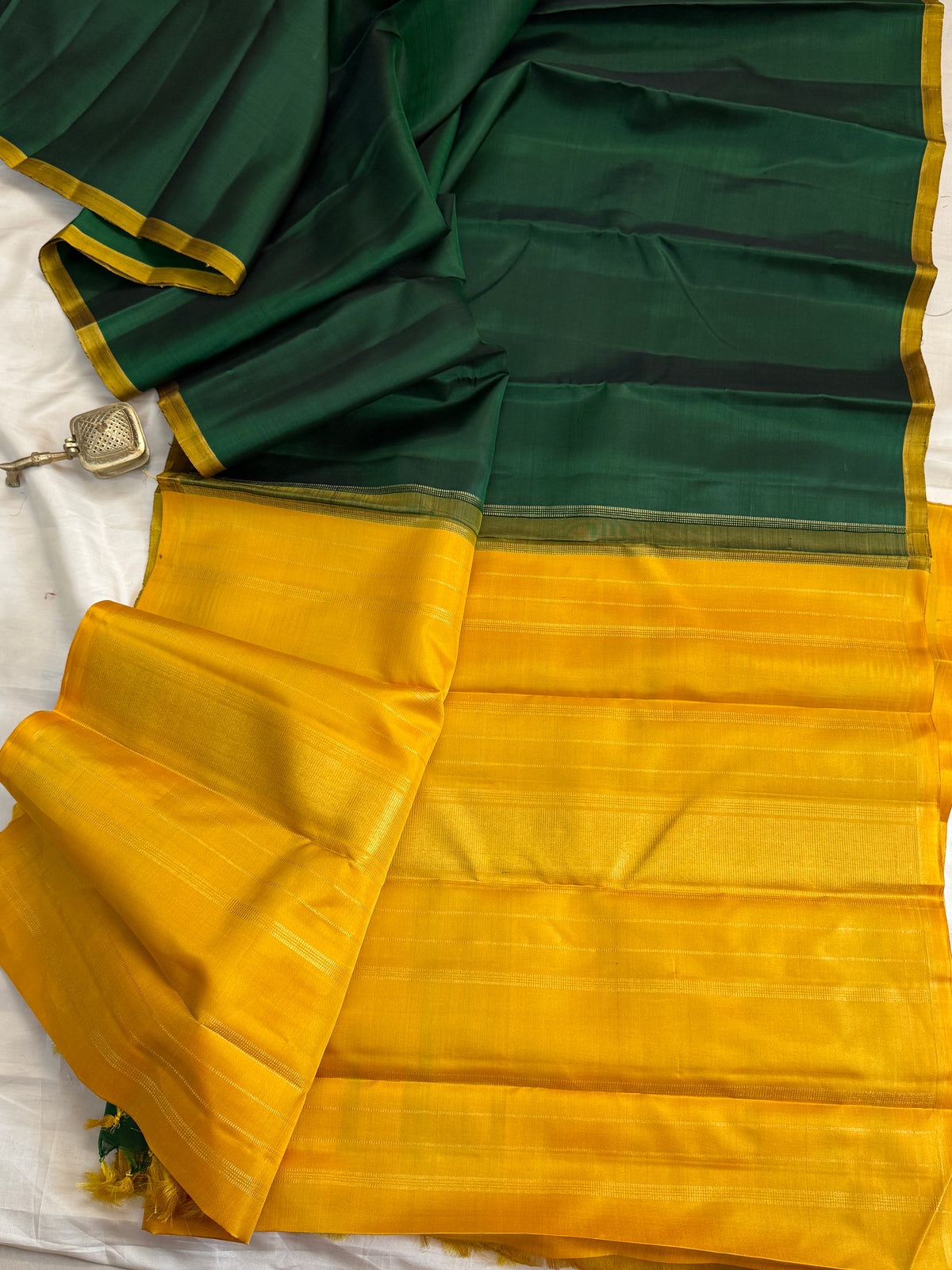 Green and mustard pure Zari/ kanjipuram silk saree clsa 12139