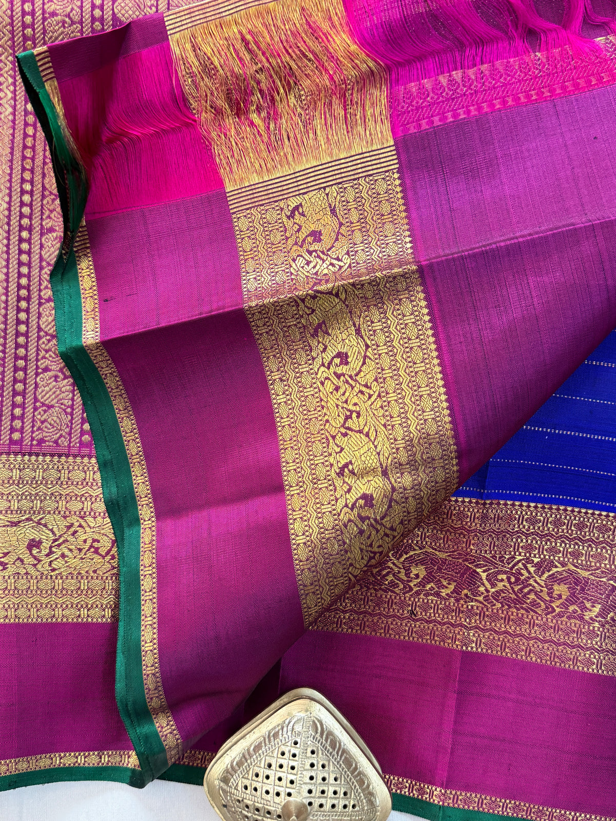 Blue - Day 3 Navarthri colour pure Zari Kanjipuram silk / blue Kattam clsa 11440