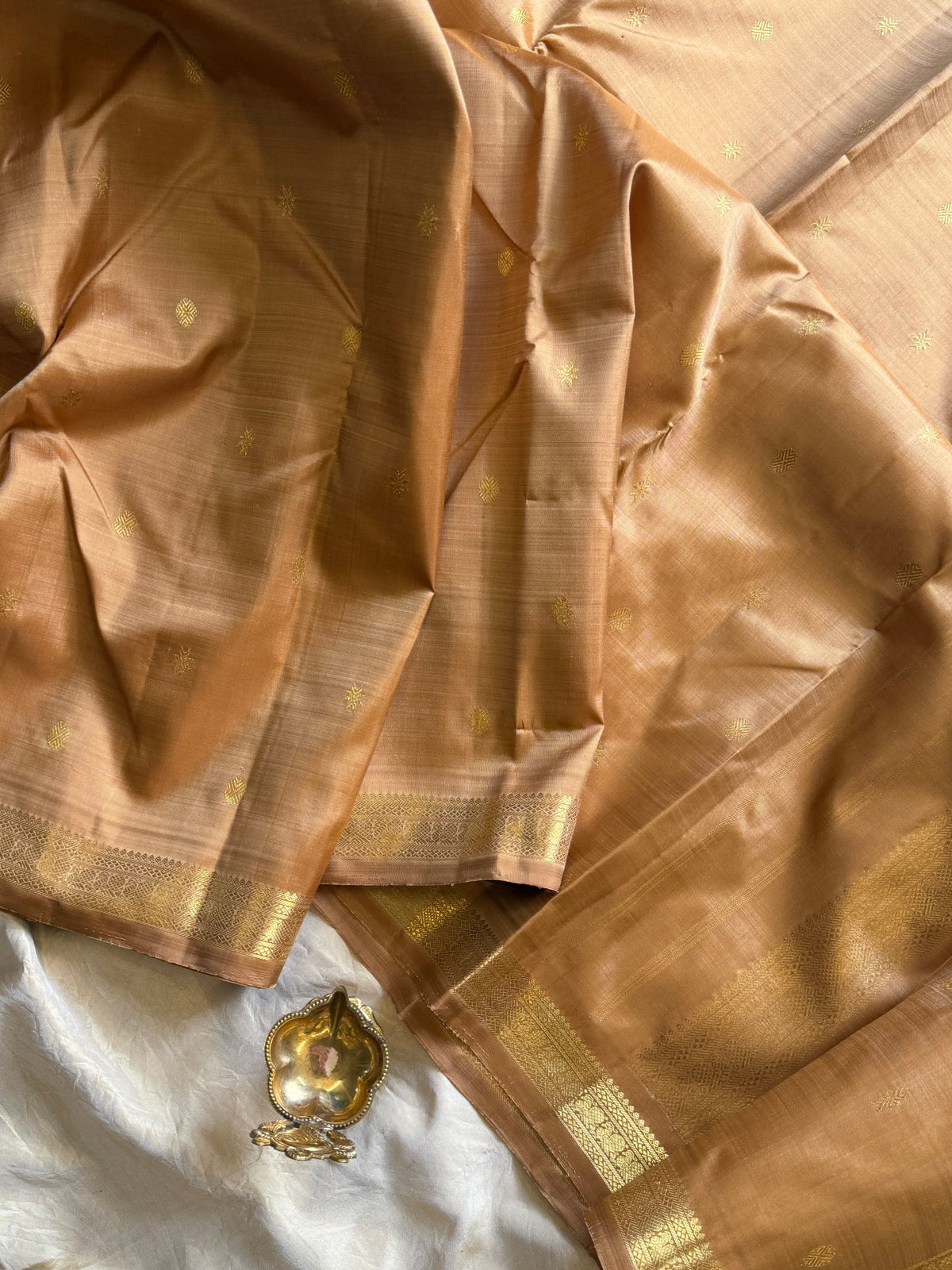 Golden brown color pure Zari pencil border Kanjipuram