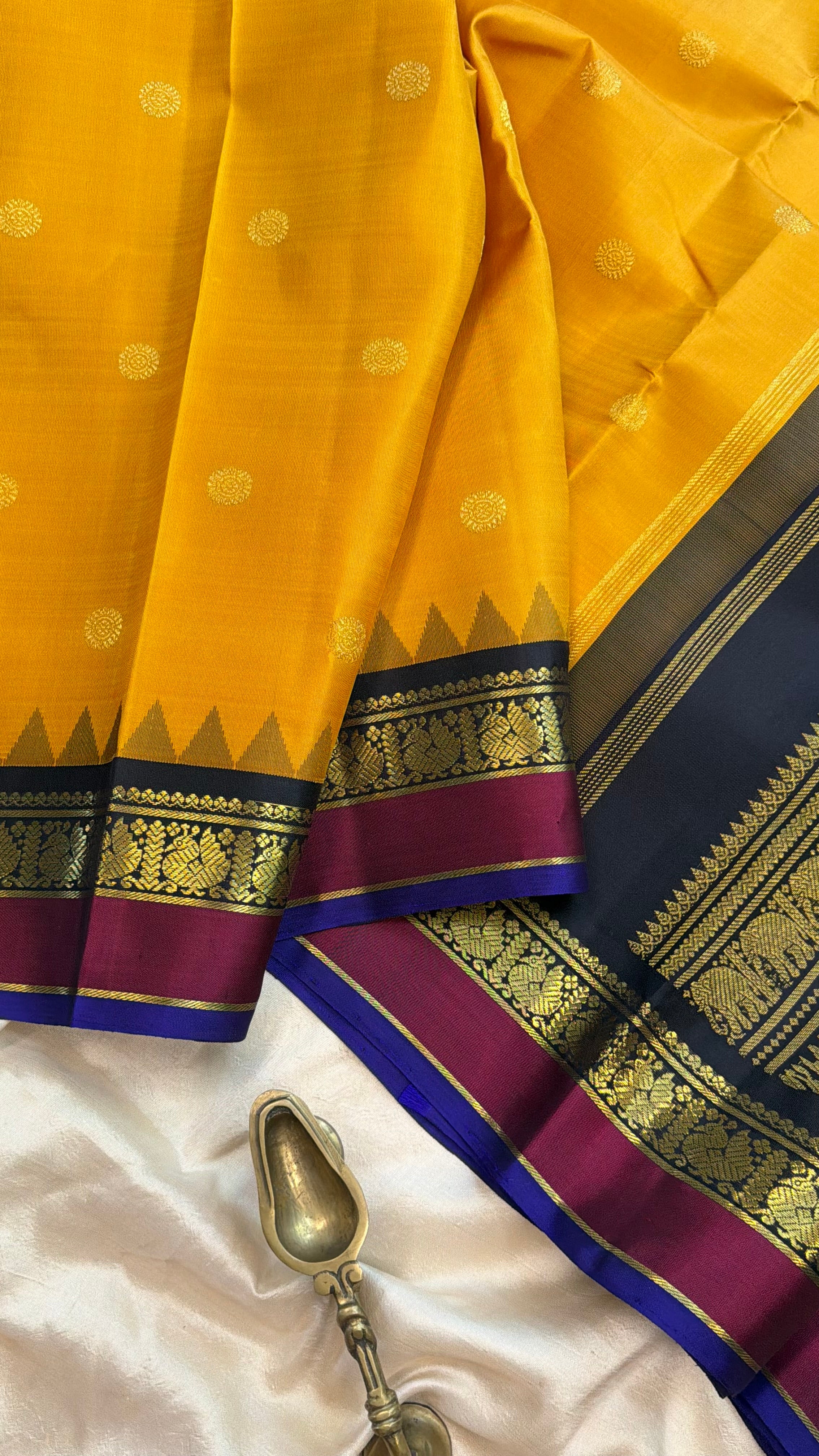 Mustard yellow Korvai Kanjipuram silk