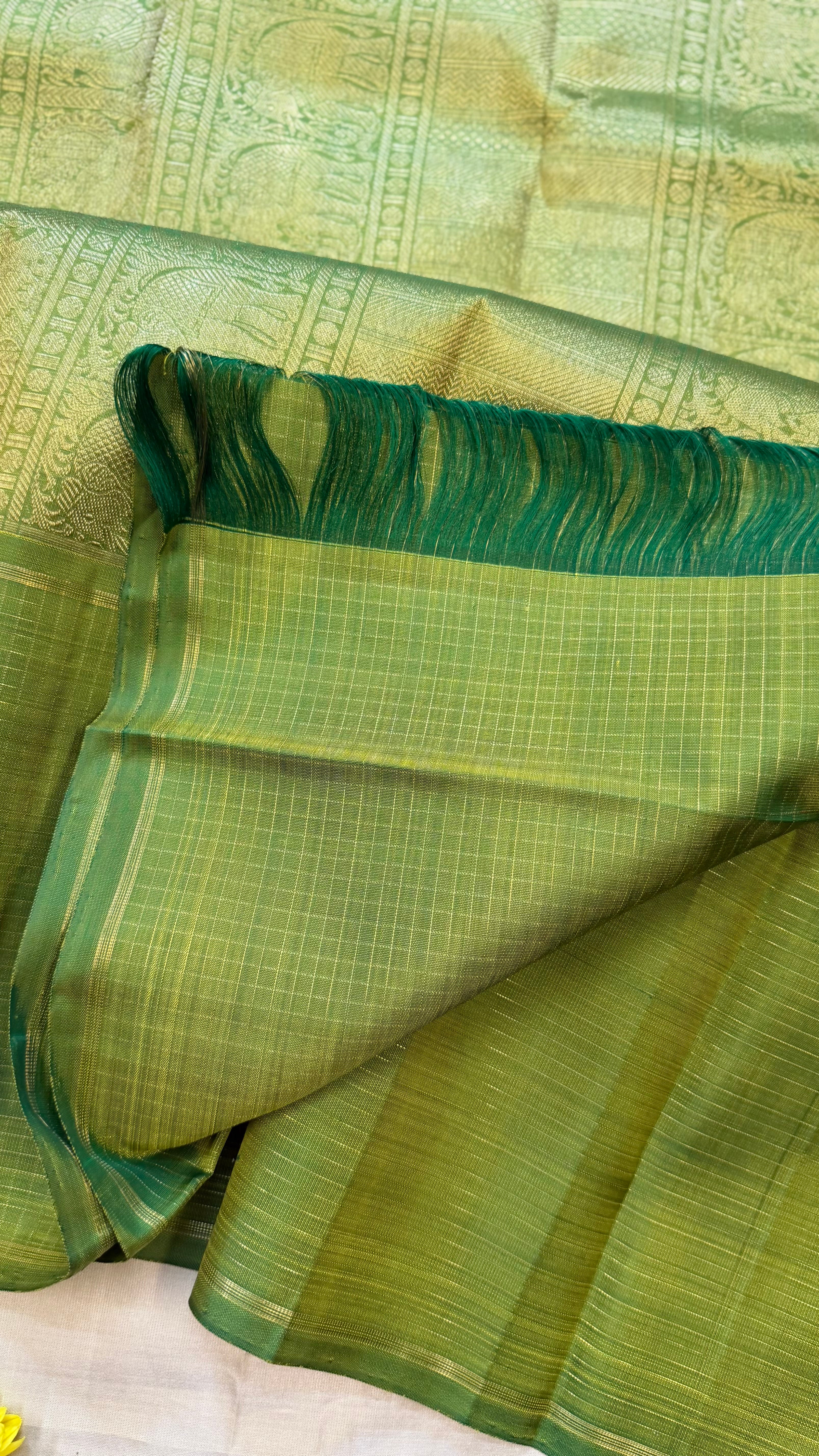 Green long checked border / Kanjipuram Silk