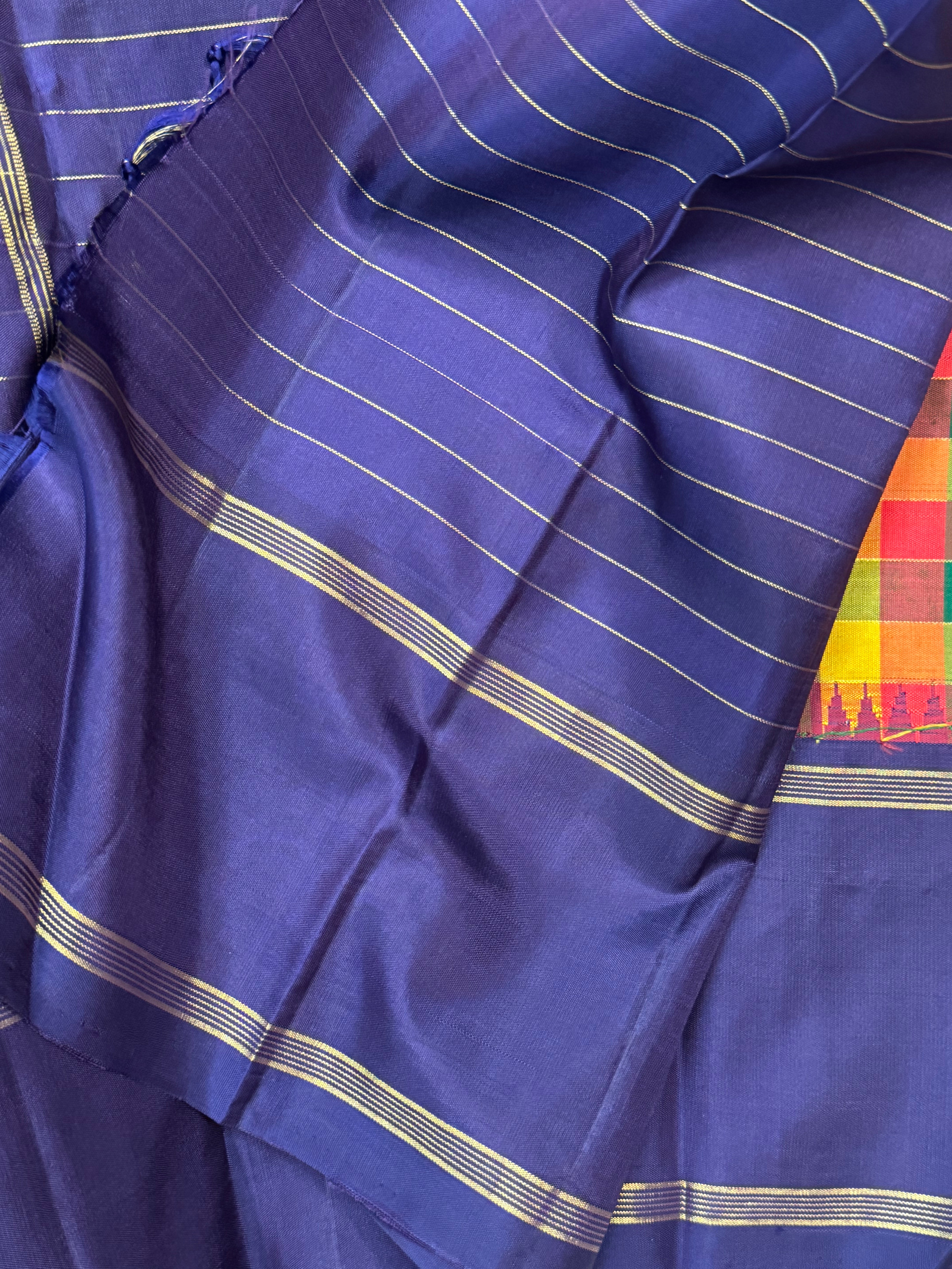 Paalum pazhamum check and purple border / Arani silk