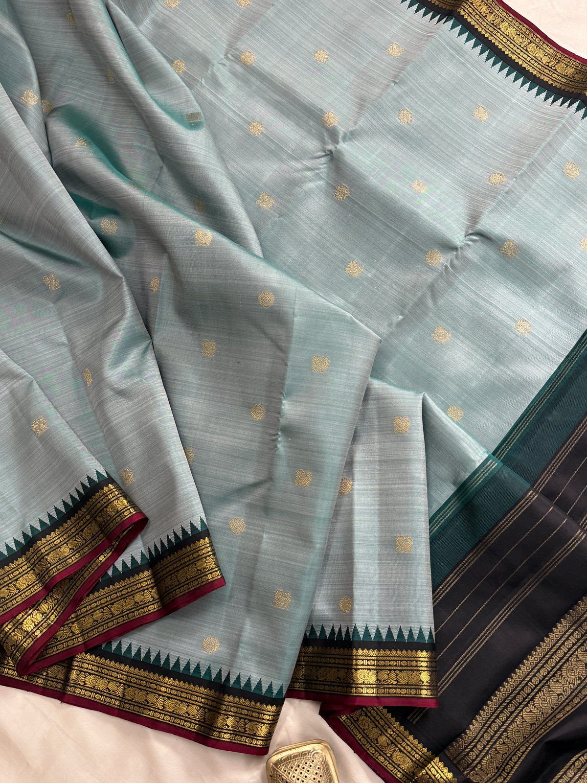 Rama green shot slate small border Korvai pure Kanjipuram silk clsa 11662
