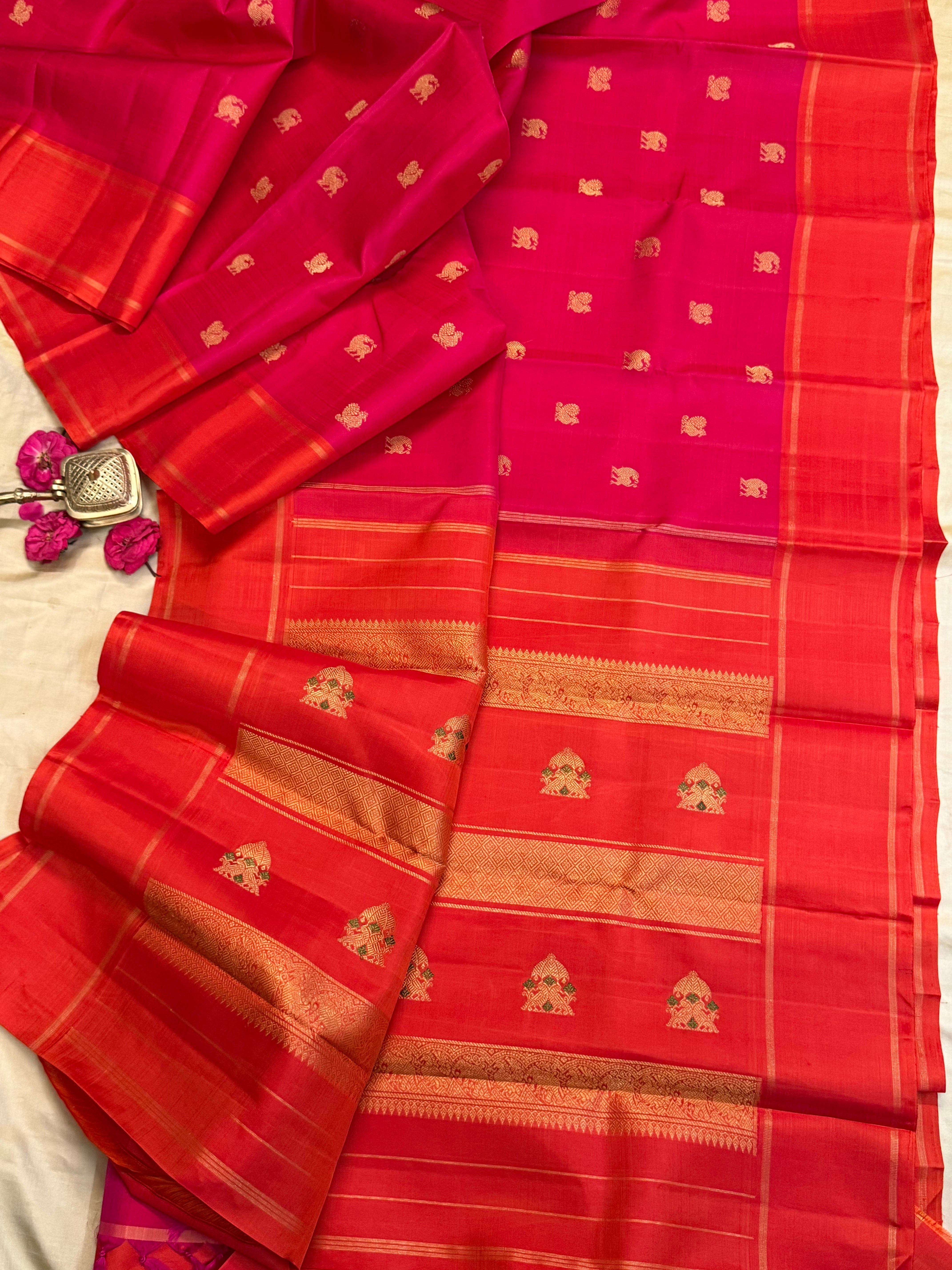 Pink and orange annam -yazhi butta / Kanjipuram silk CLSA9193