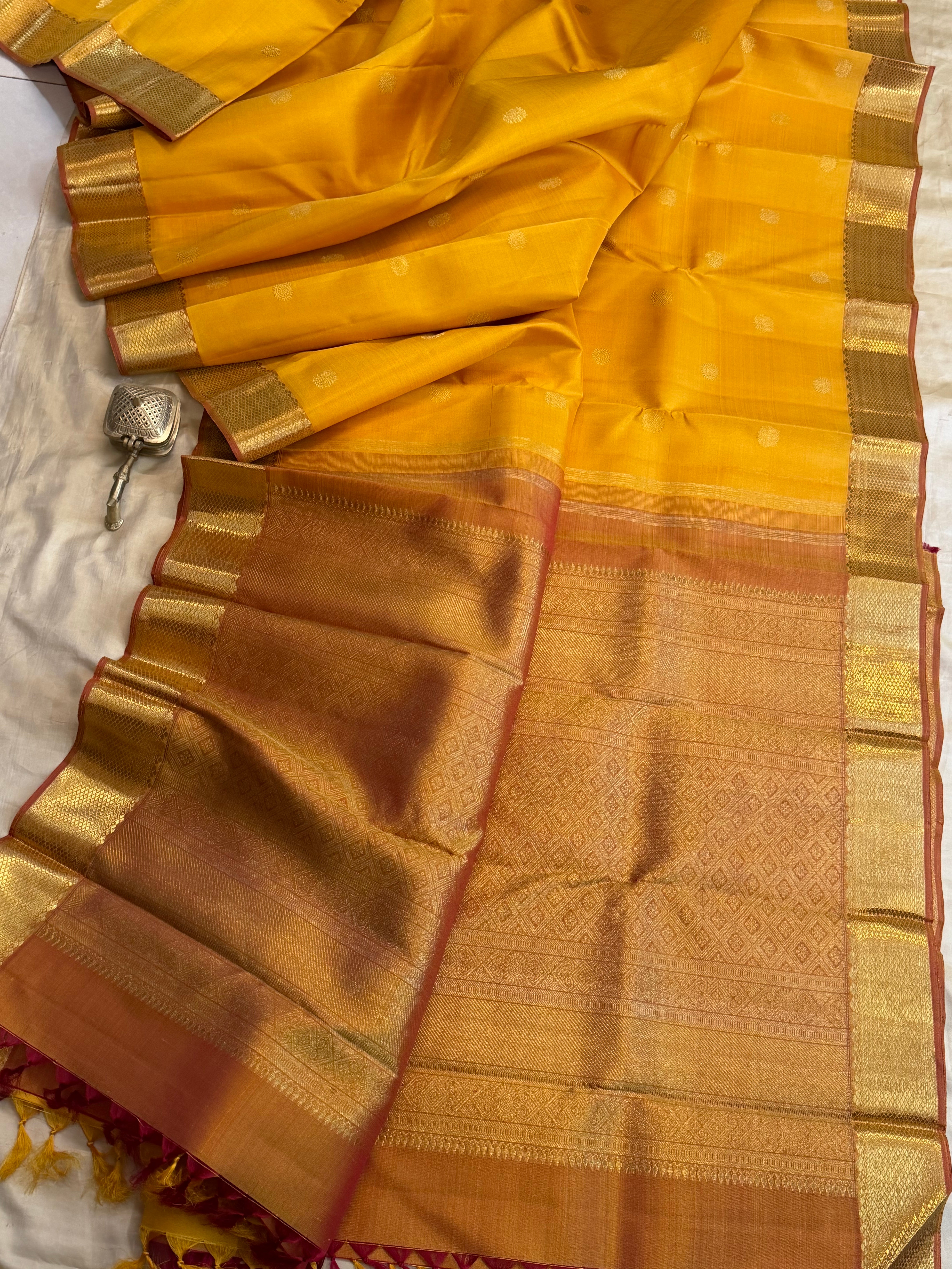 Moha : Golden mustard pure Zari Kanjipuram silk