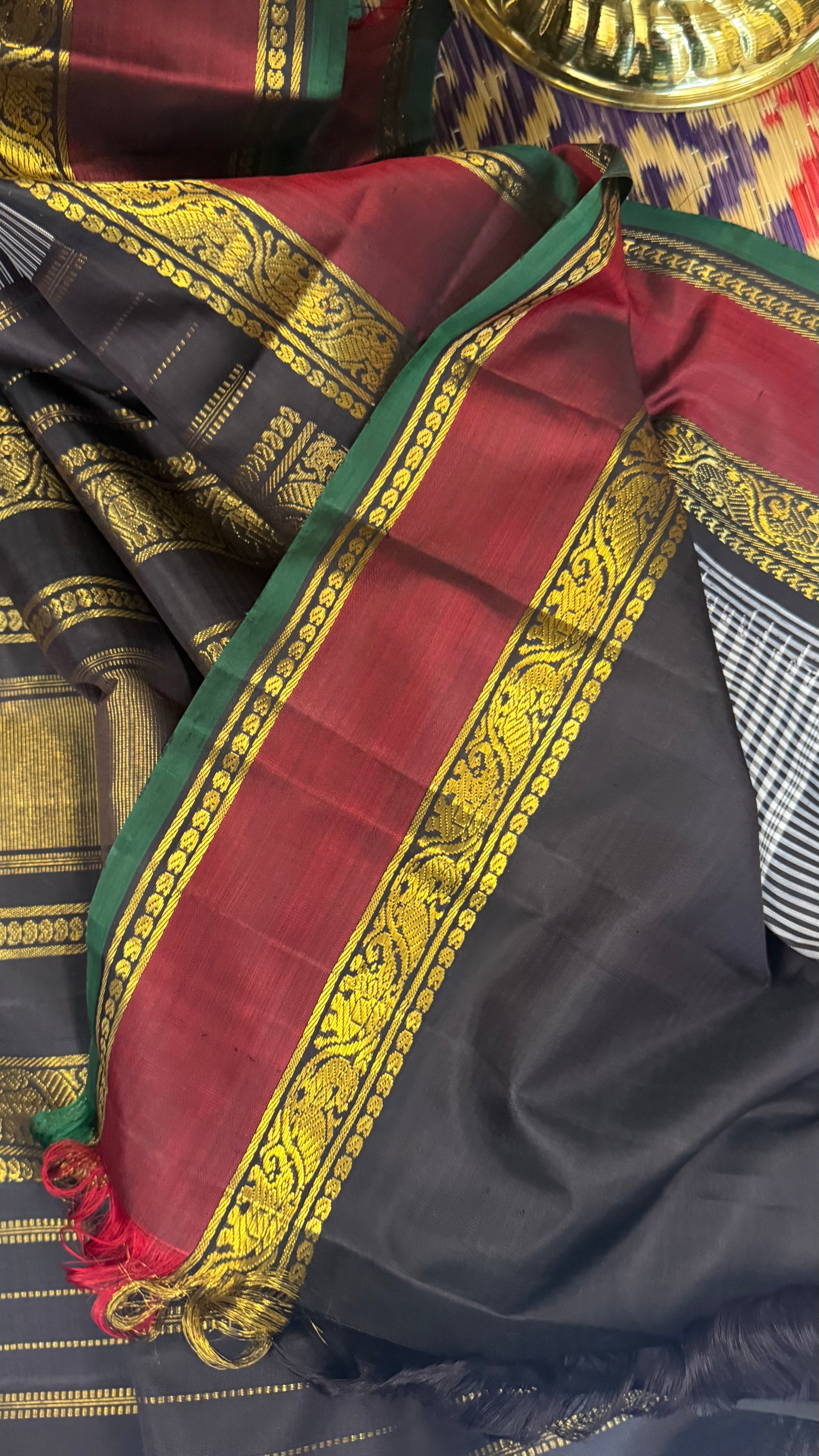 Vintage Kattam Korvai white black checks / Kanjipuram silk