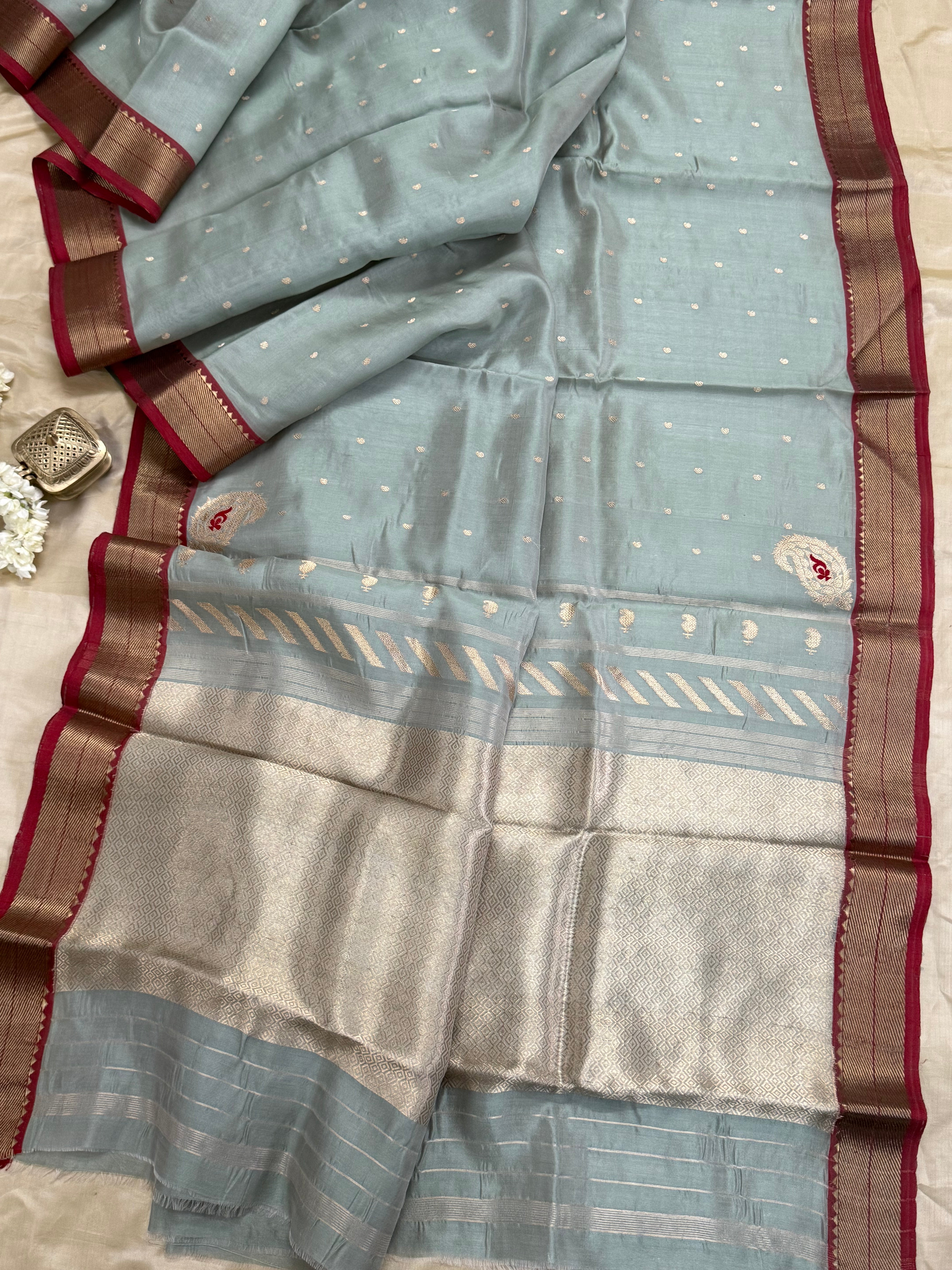 Powder blue paisley butta / Chanderi Silk