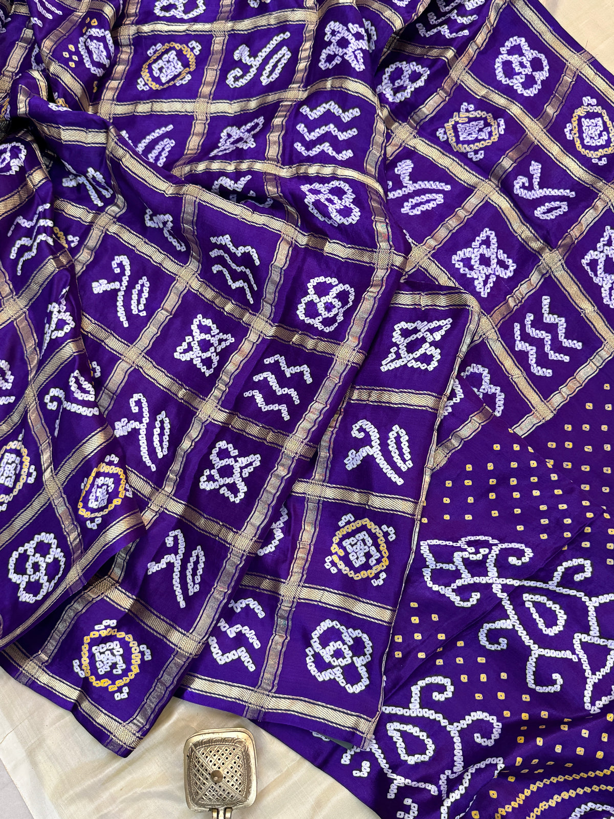 Deep purple bandhini and gajji silk saree clsa 11941