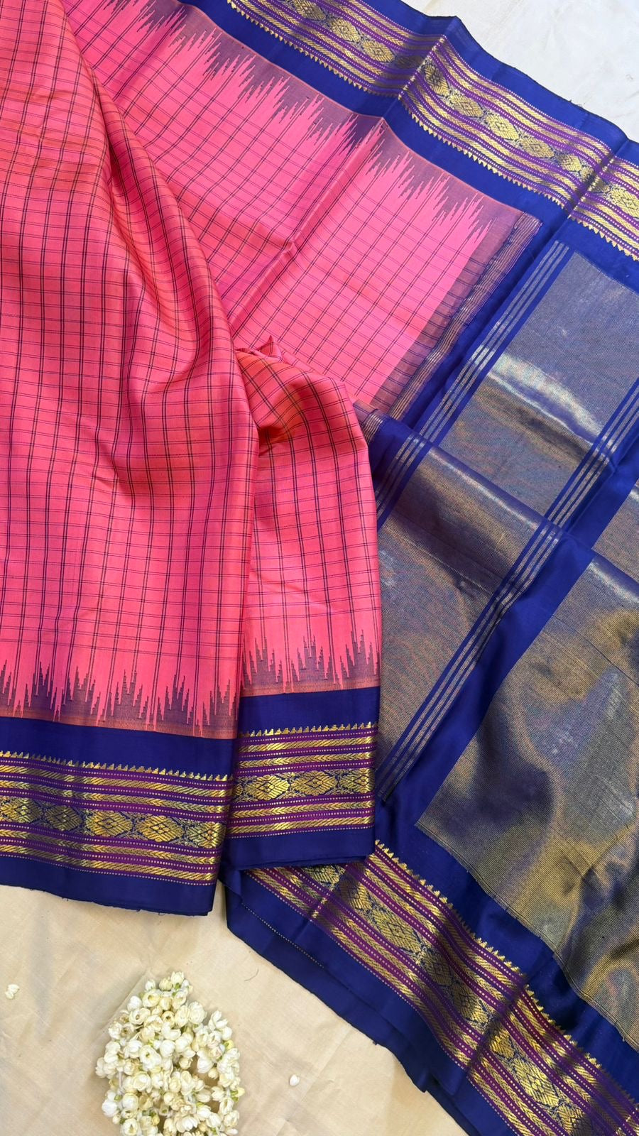 Pink and blue / Gadwal silk