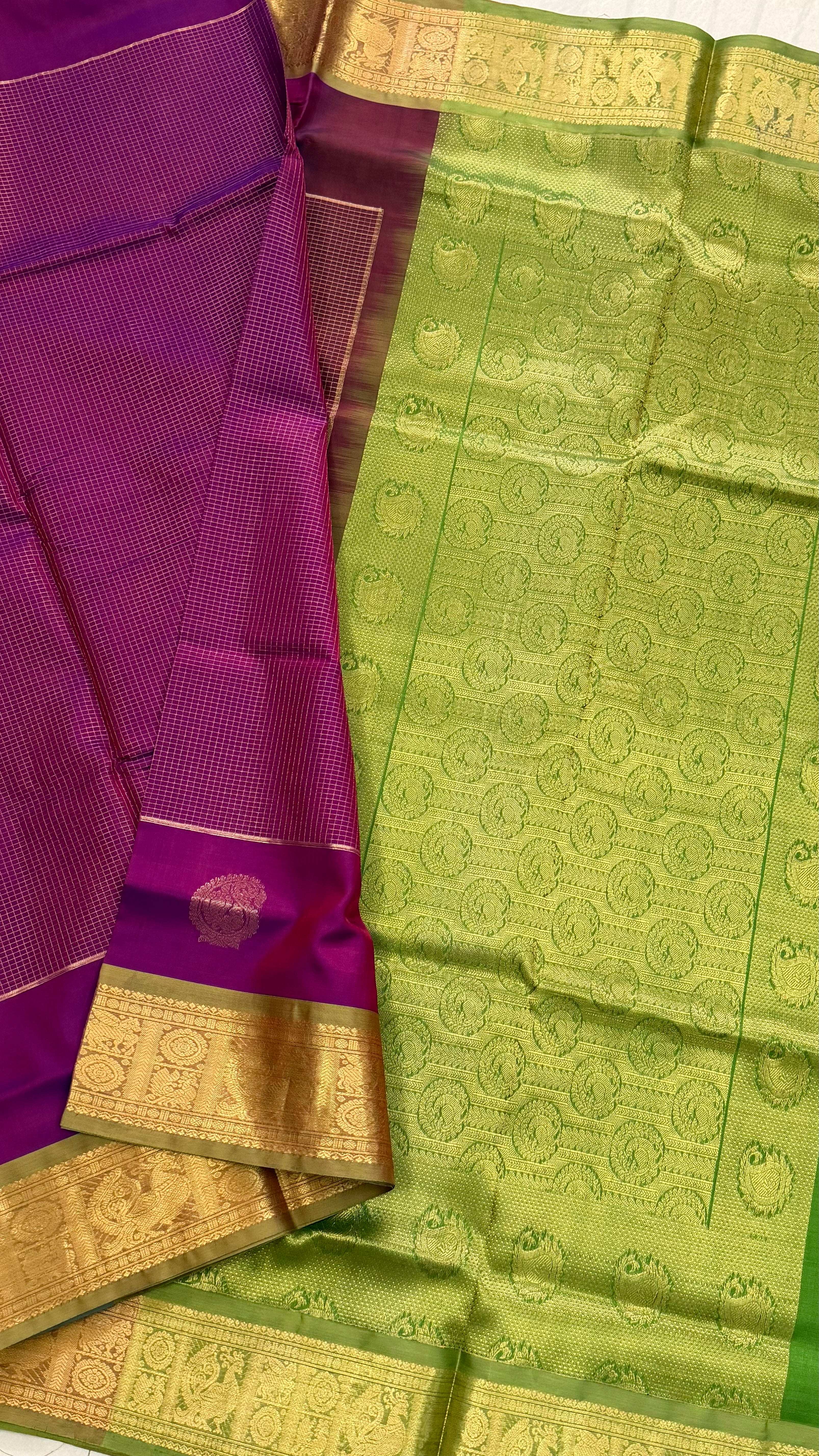 Purple and Green beetu Butta premium silk cotton