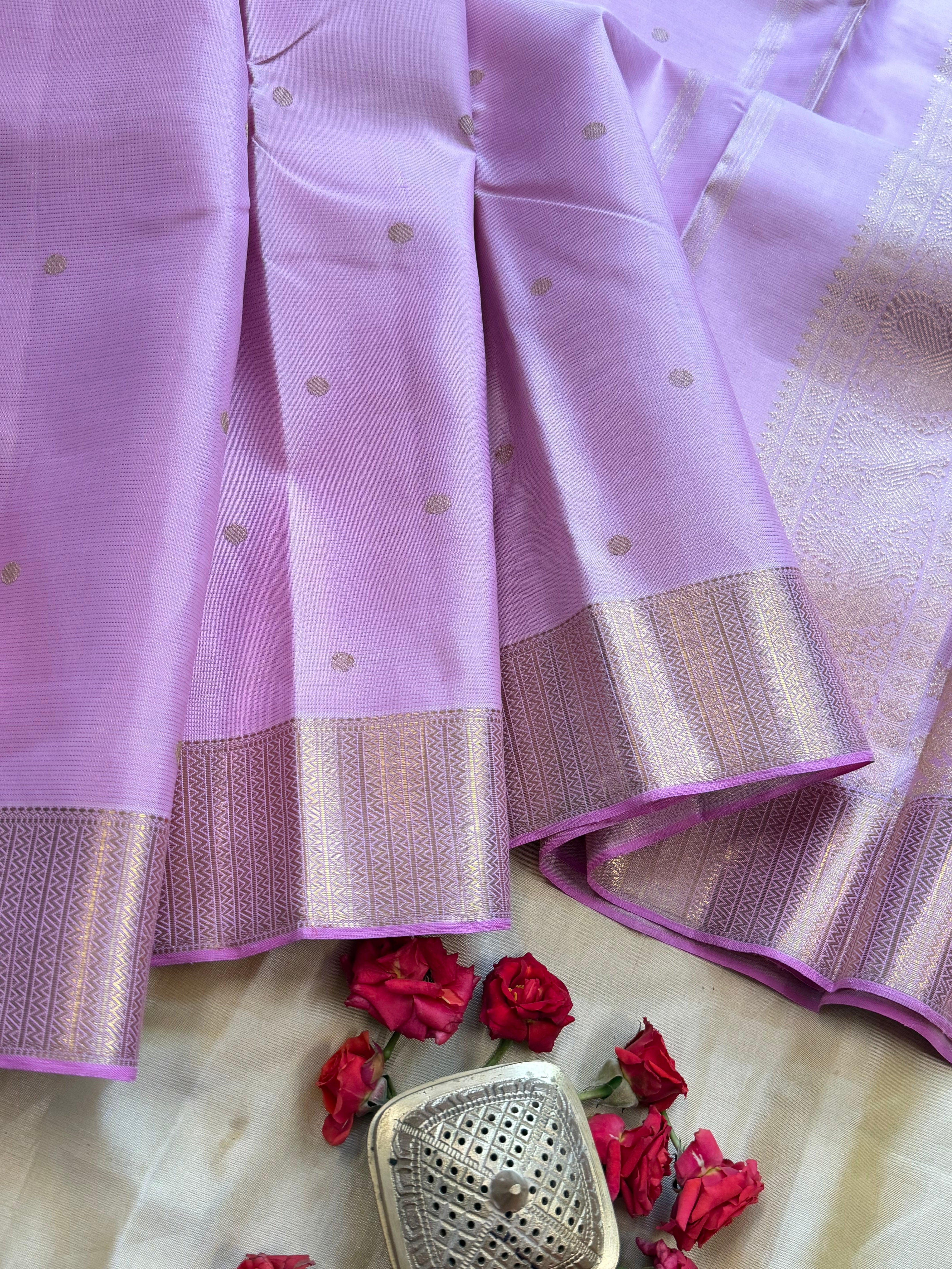Light pastel pink  Vairaoosi / pure Zari Kanjipuram silk