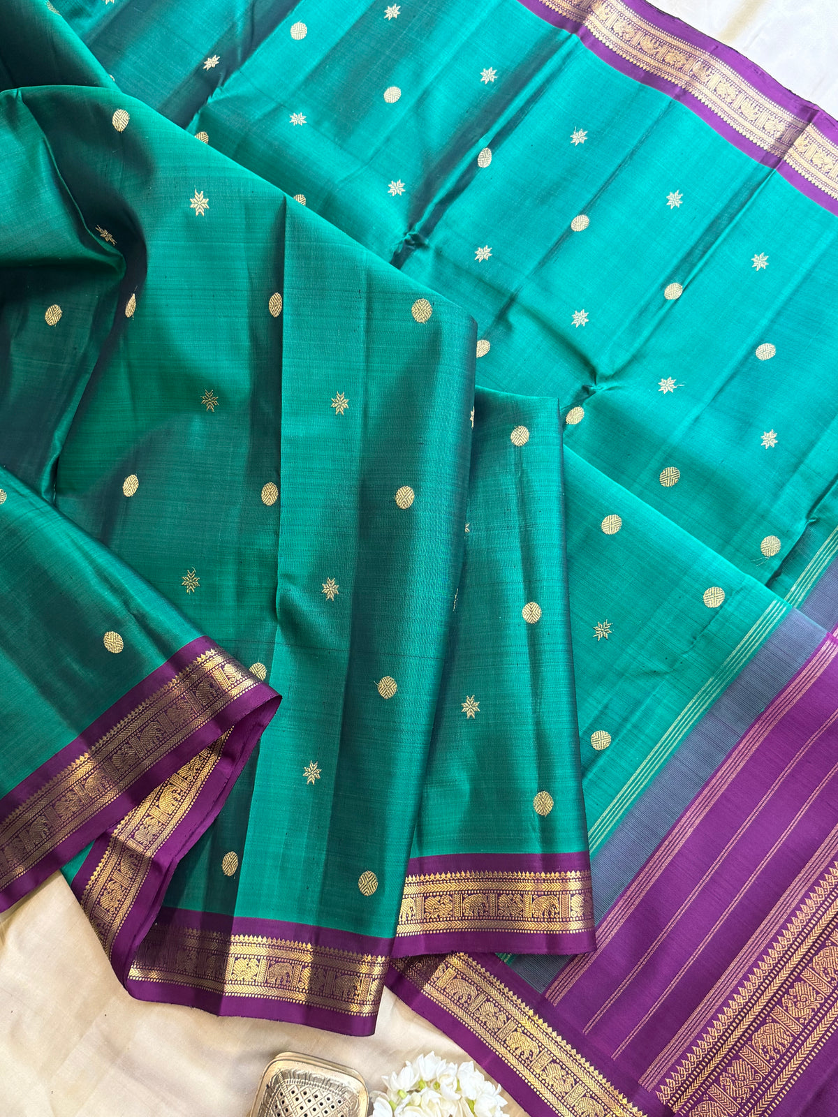 Rama green small border / Kanjipuram silk saree clsa 11410