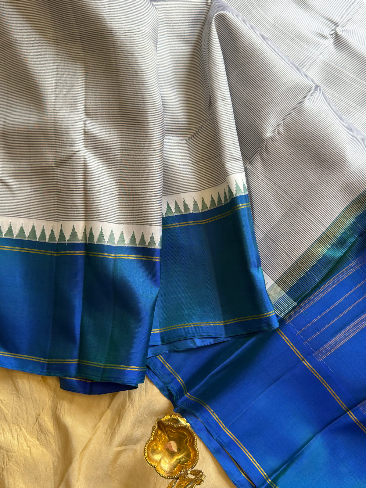 Striped Korvai blue border Arani silk saree