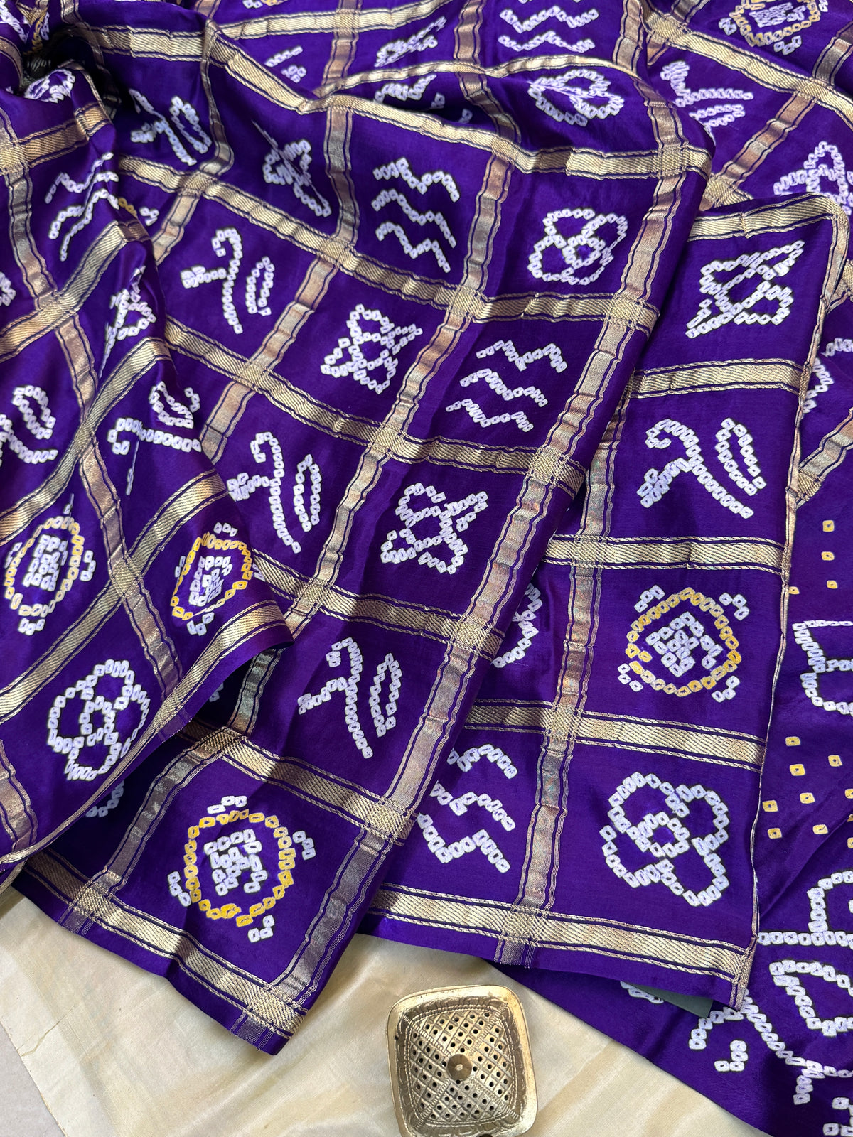 Deep purple bandhini and gajji silk saree clsa 11941