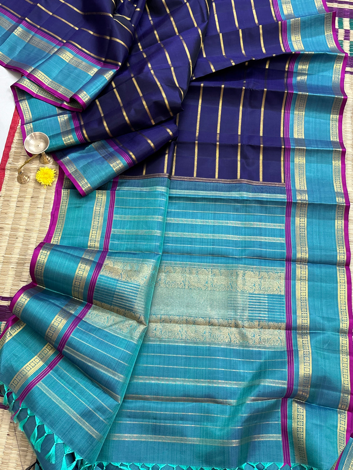 Blue with body veldhari retta pet pure zari kanjipuram / silk saree clsa 12313