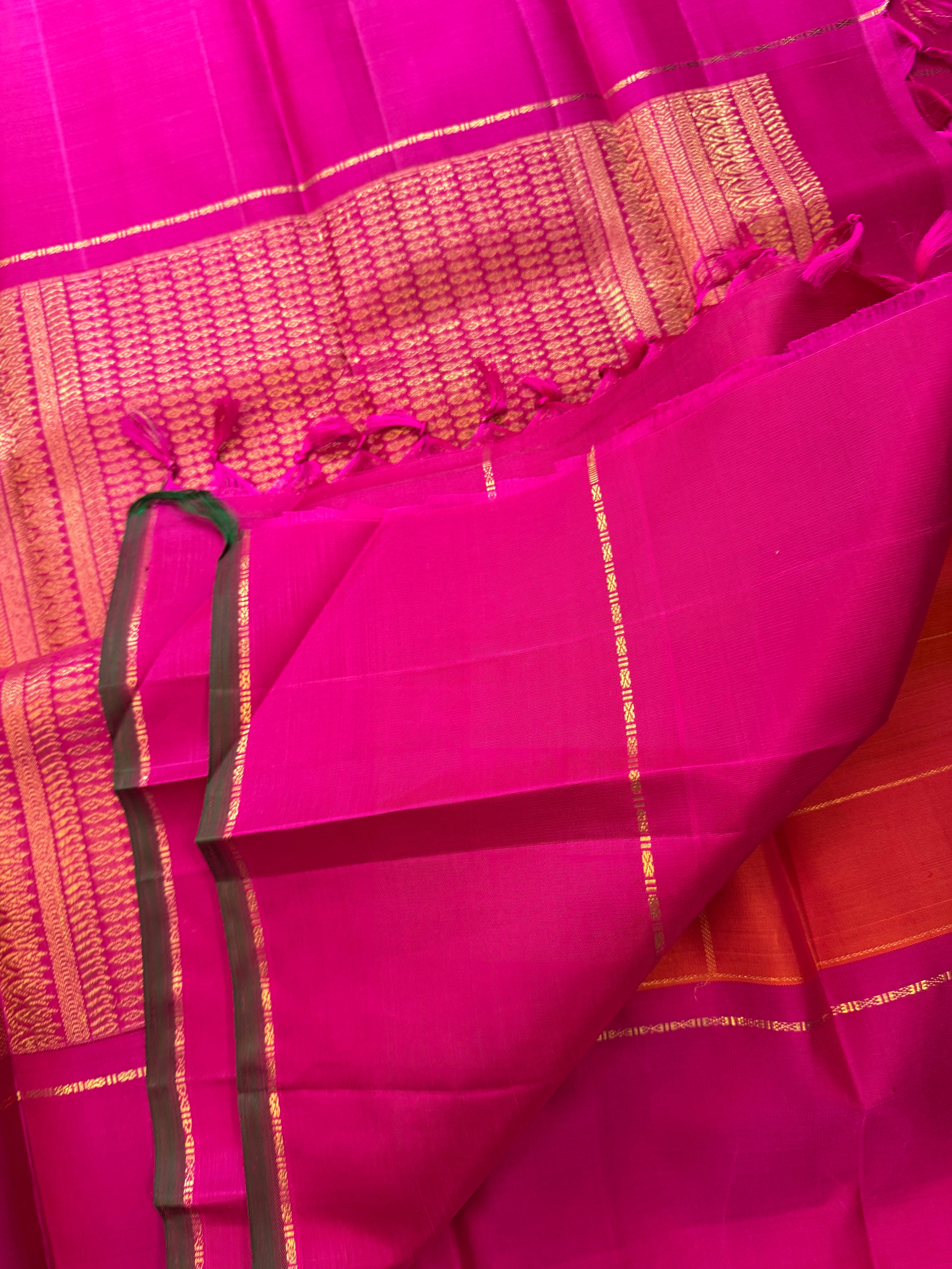 Rustic orange with pink border.   / Bridal edit kanjipuram silk