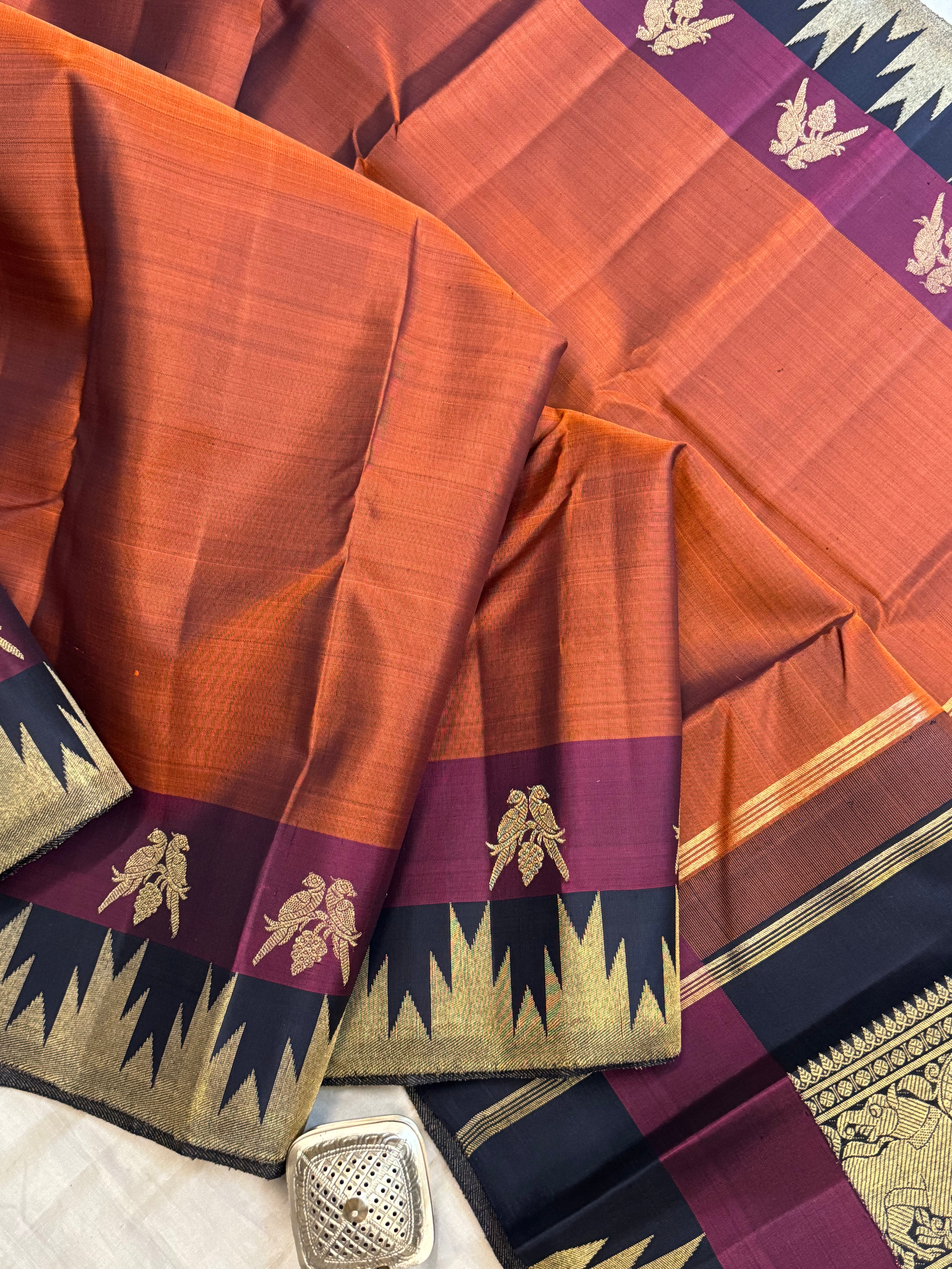 Rust retta 8 kol border  / kanjipuram silk