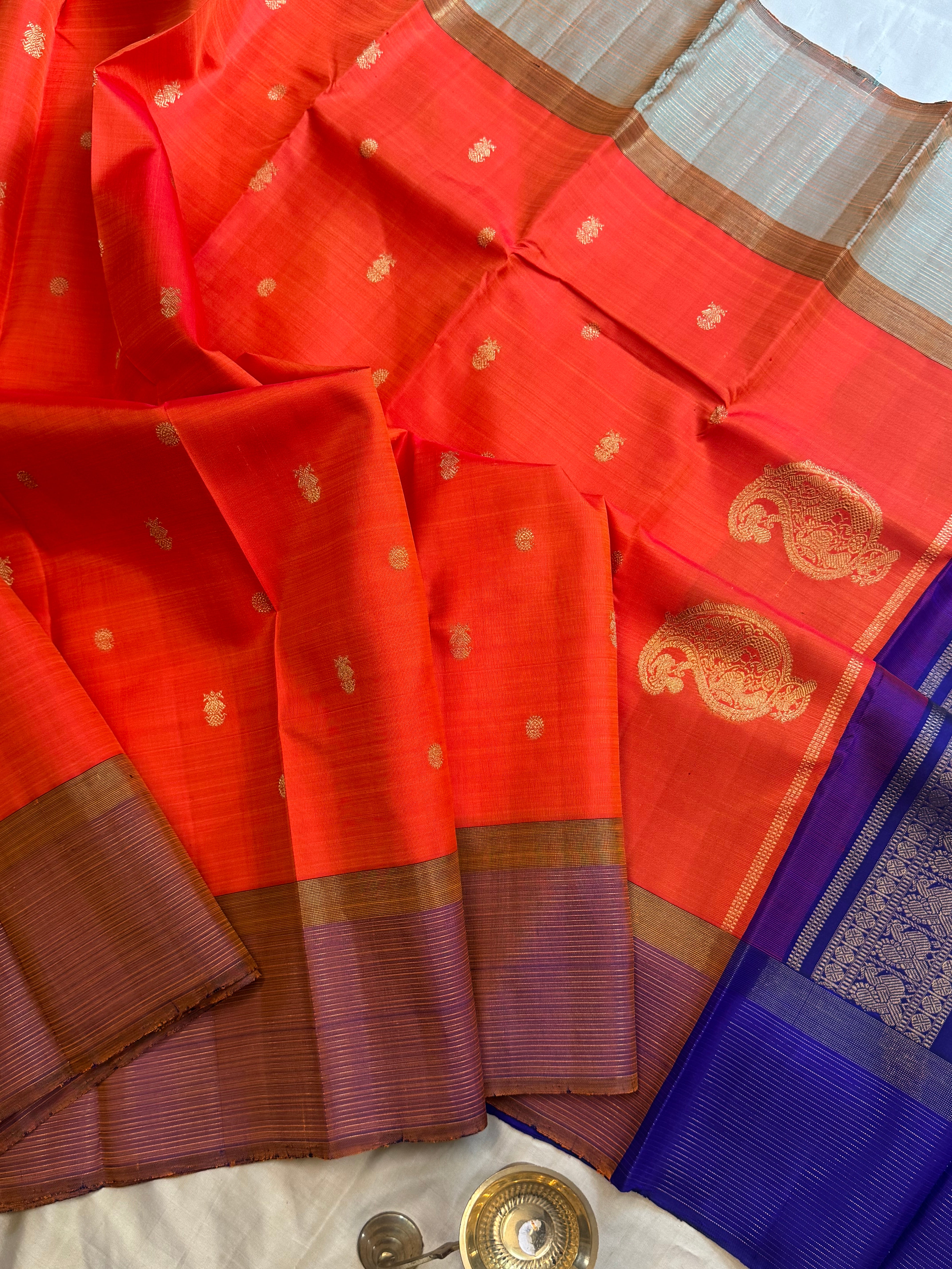 Orange Ganga Jamuna Oosi / simple kanjipuram silk