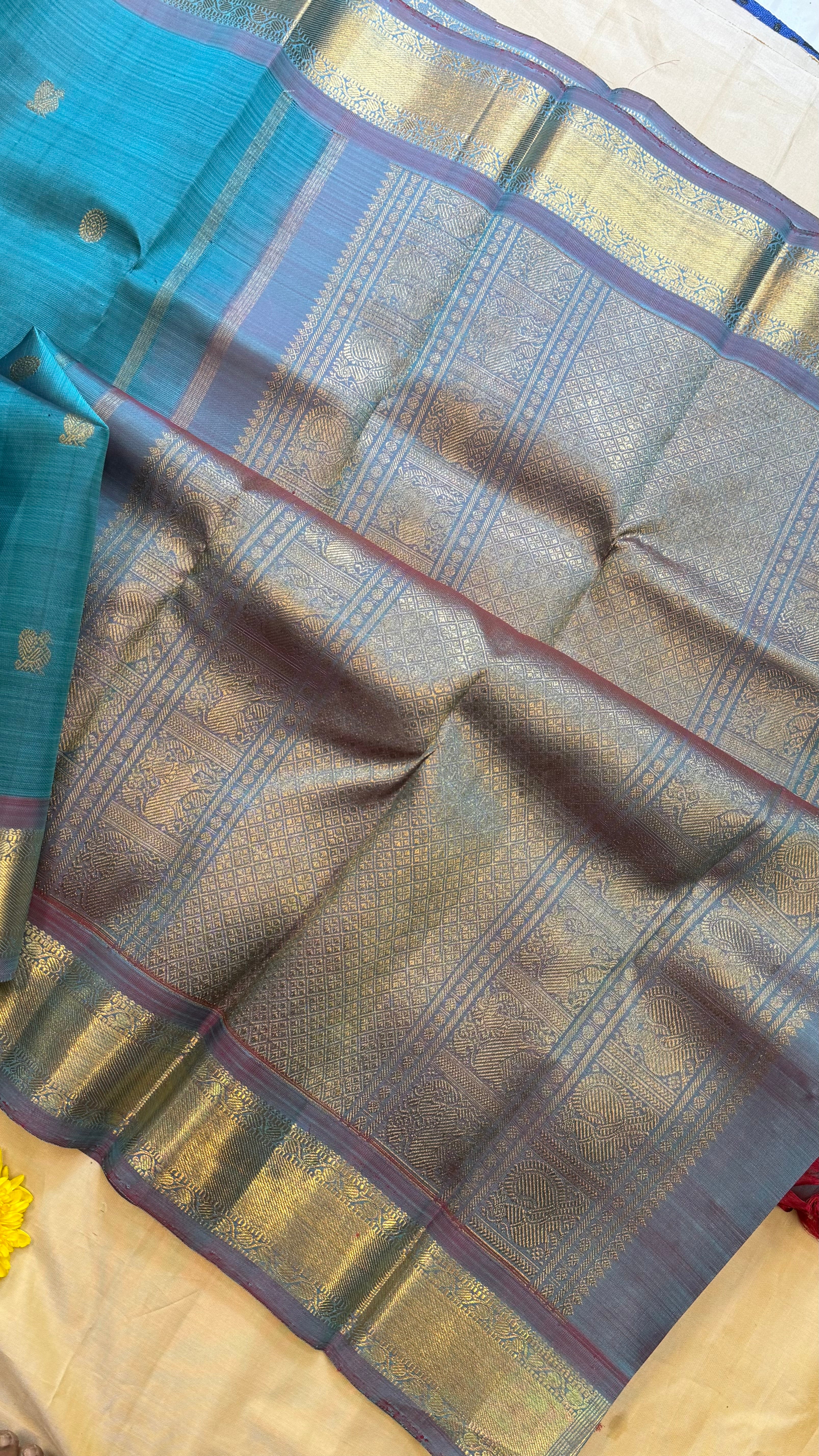 Rama blue and pastel lavender/ Kanjipuram Silk