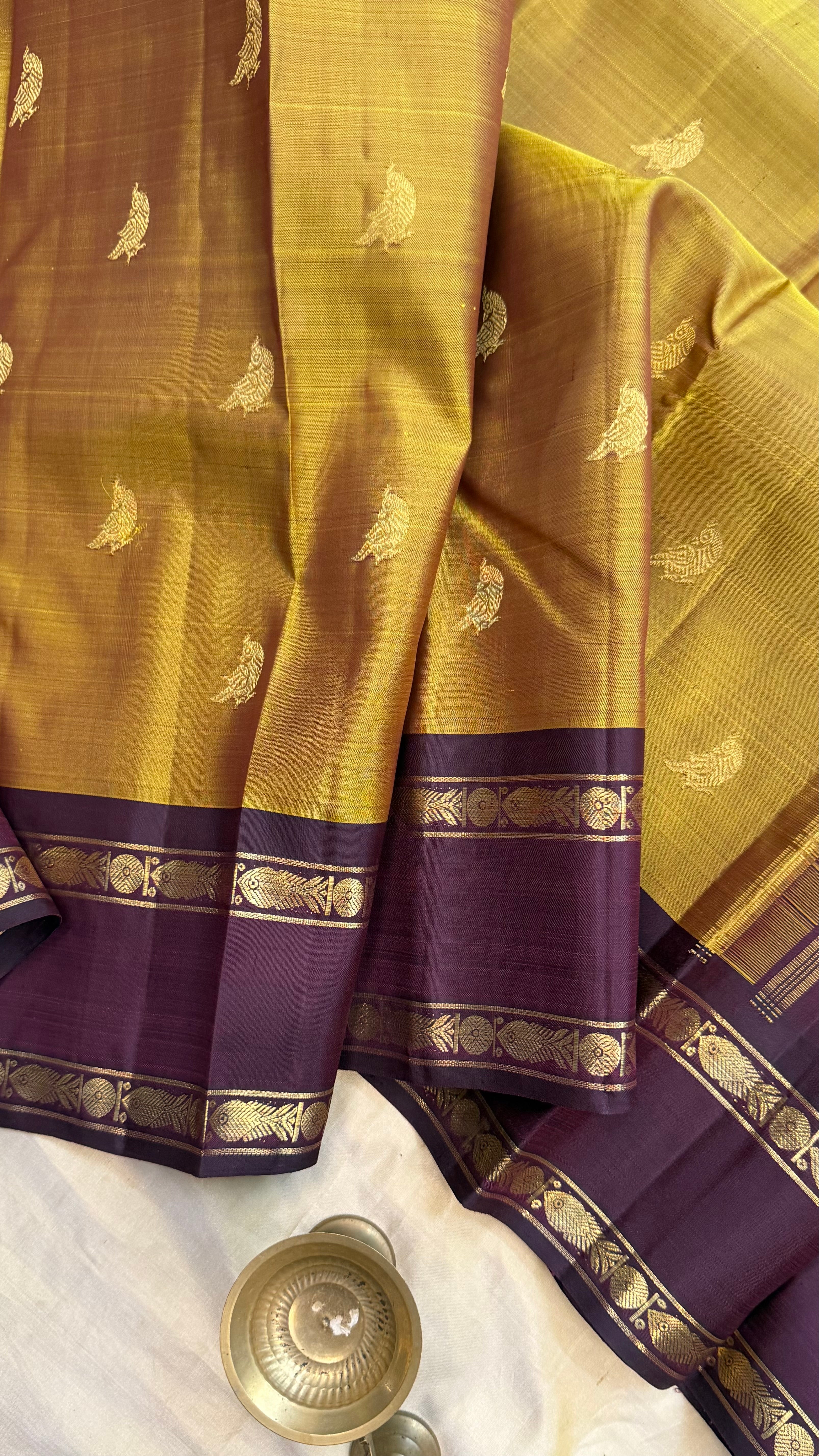 honey colour double pet/ Kanjipuram silk