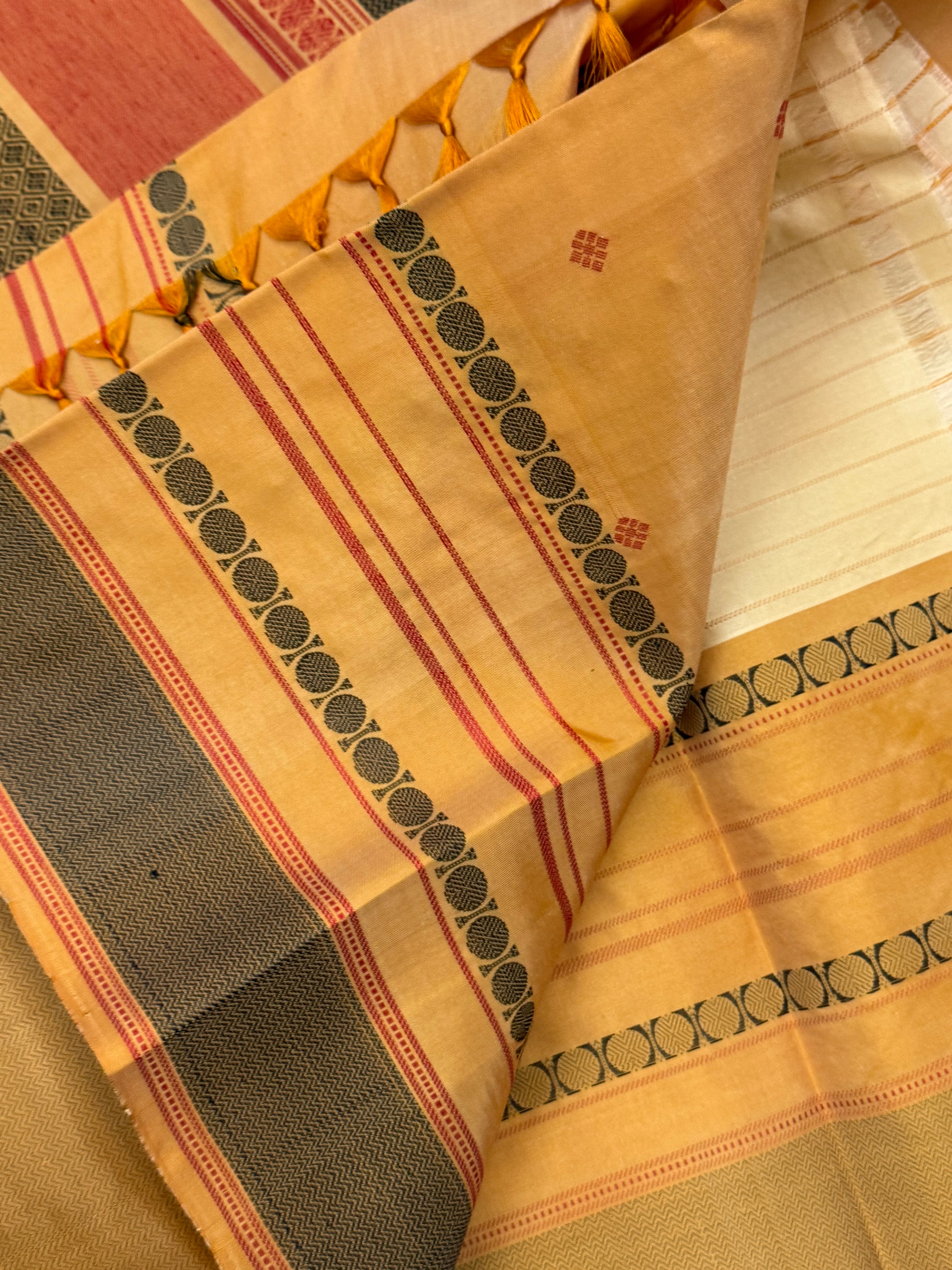 Offwhite stripes varisapet border/ Varnangal Thread work   CLSA11274