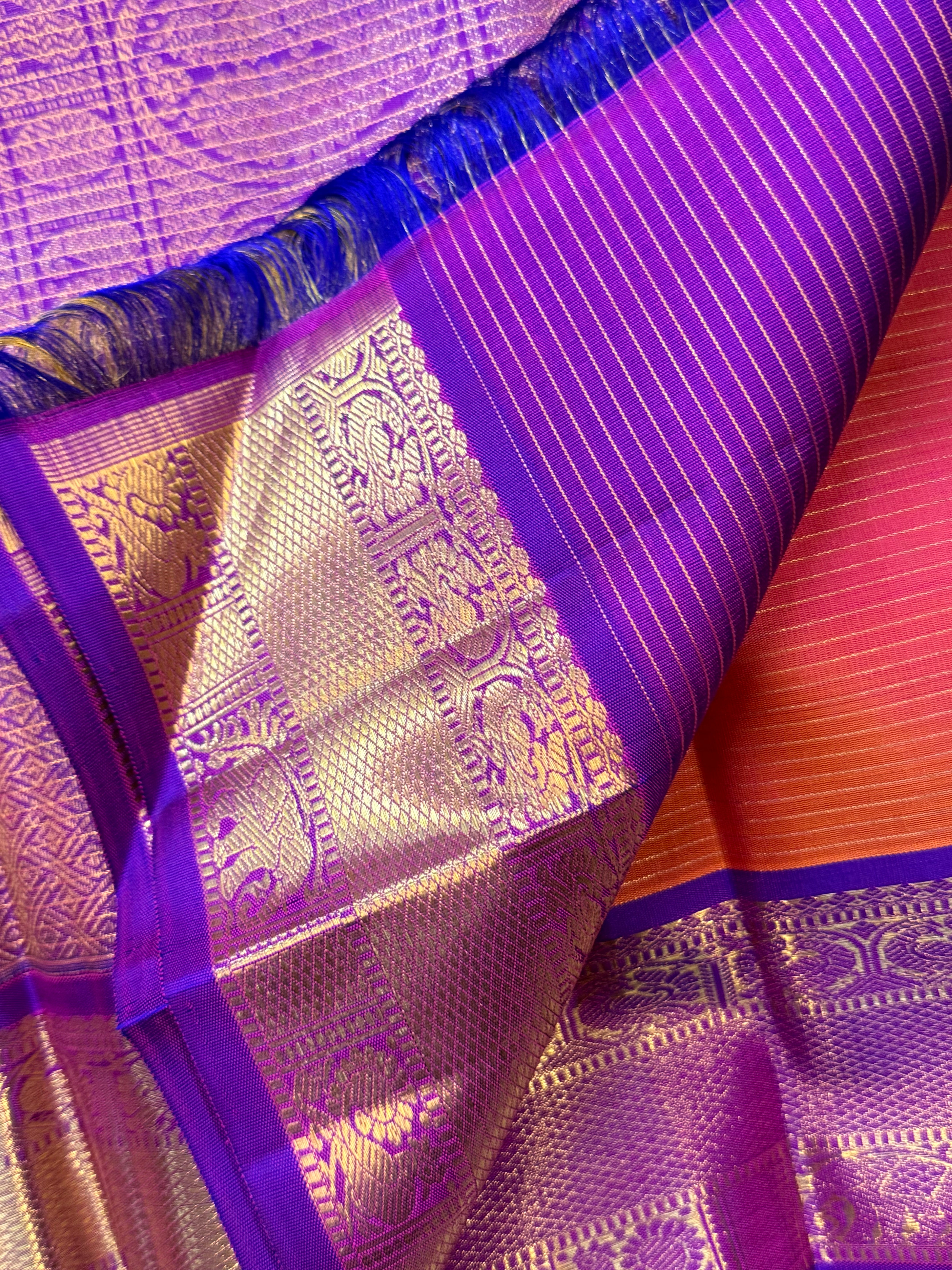 Kanakabaram and purple thanthi Kambi / Kanjipuram silk