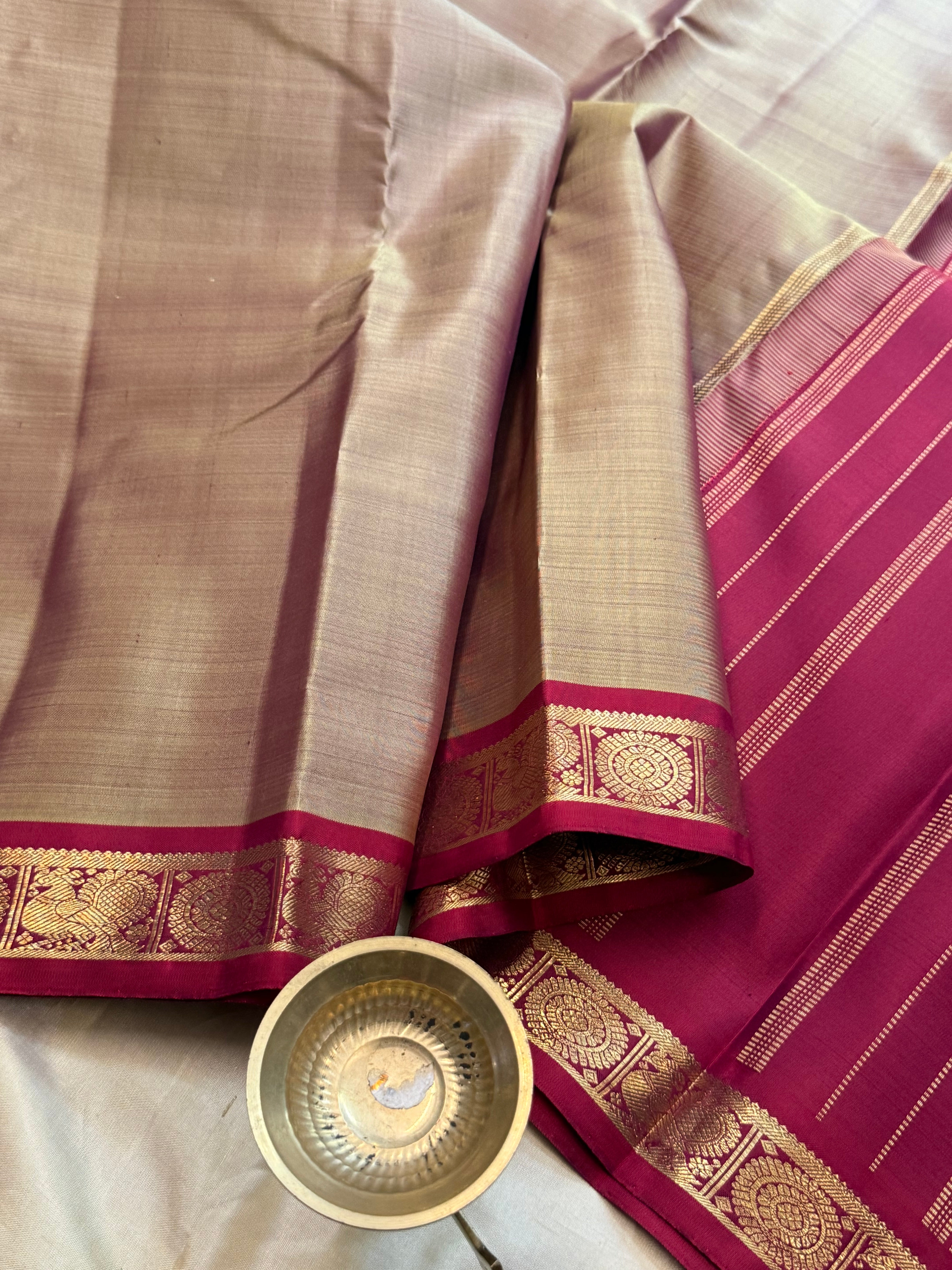 Light brown and araku small border/ Kanjipuram silk