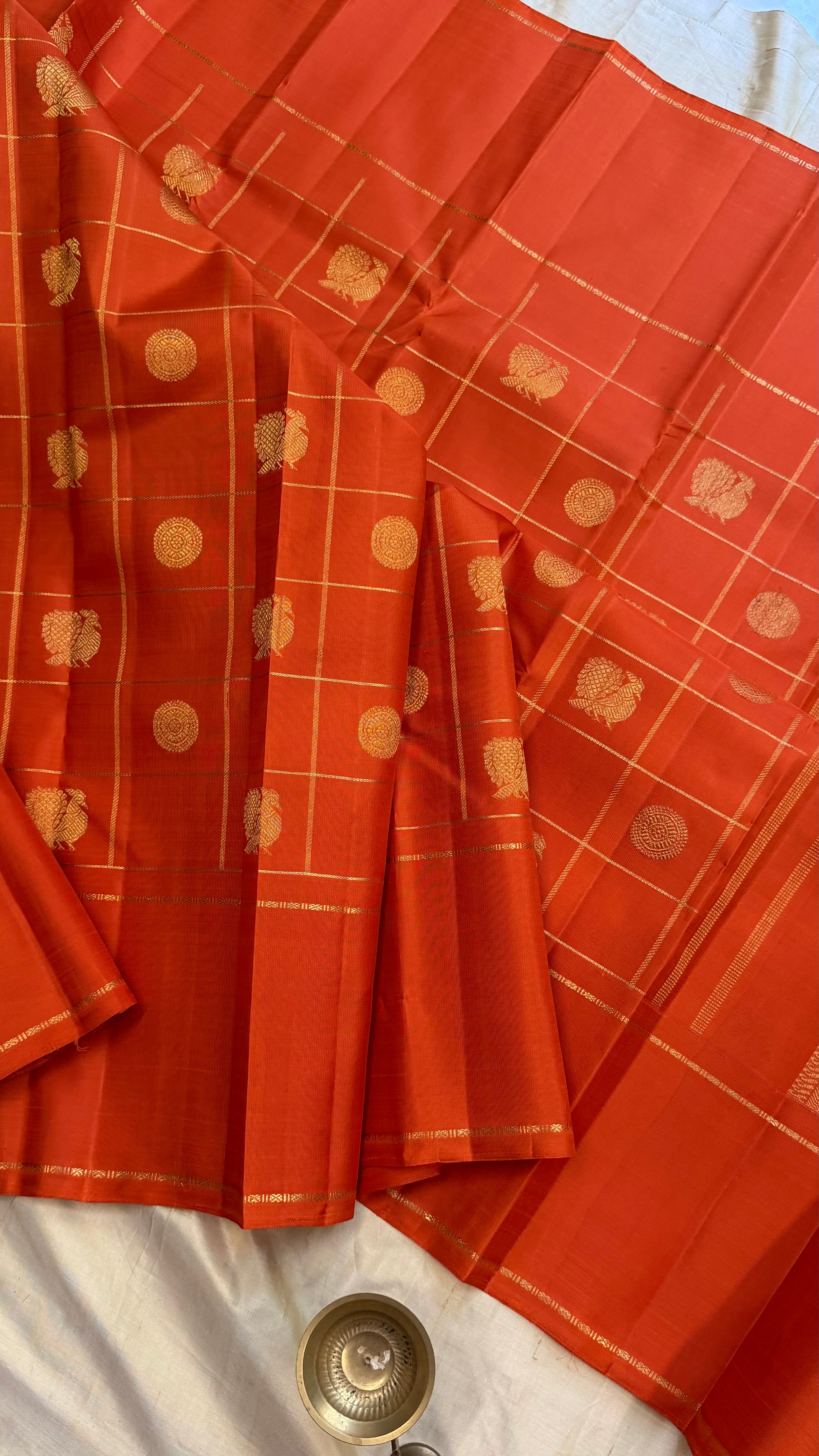 Rust Kattam Butta / Kanjipuram silk