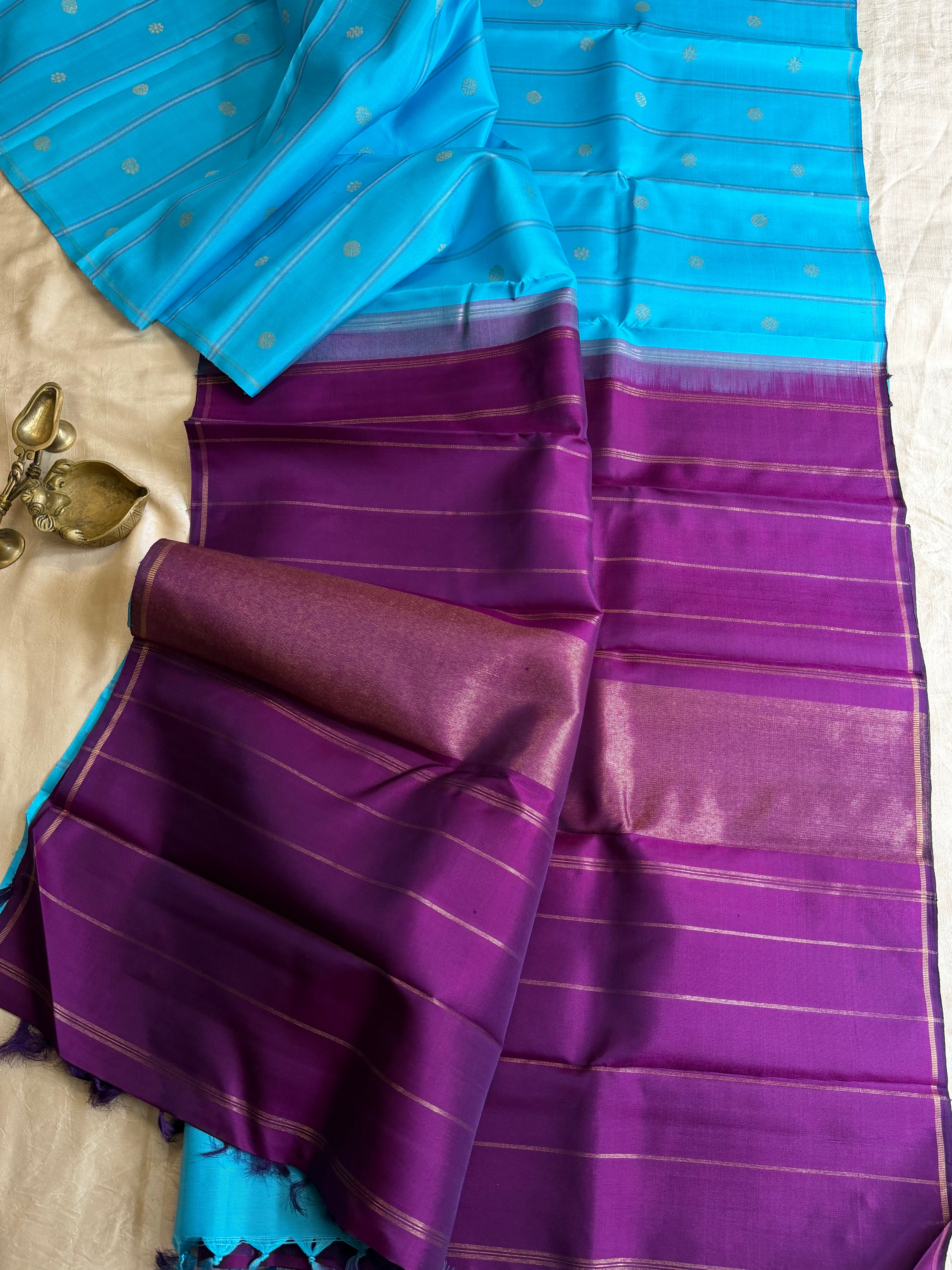 Kalai :Aanadha blue and purple palla / kanjipuram silk