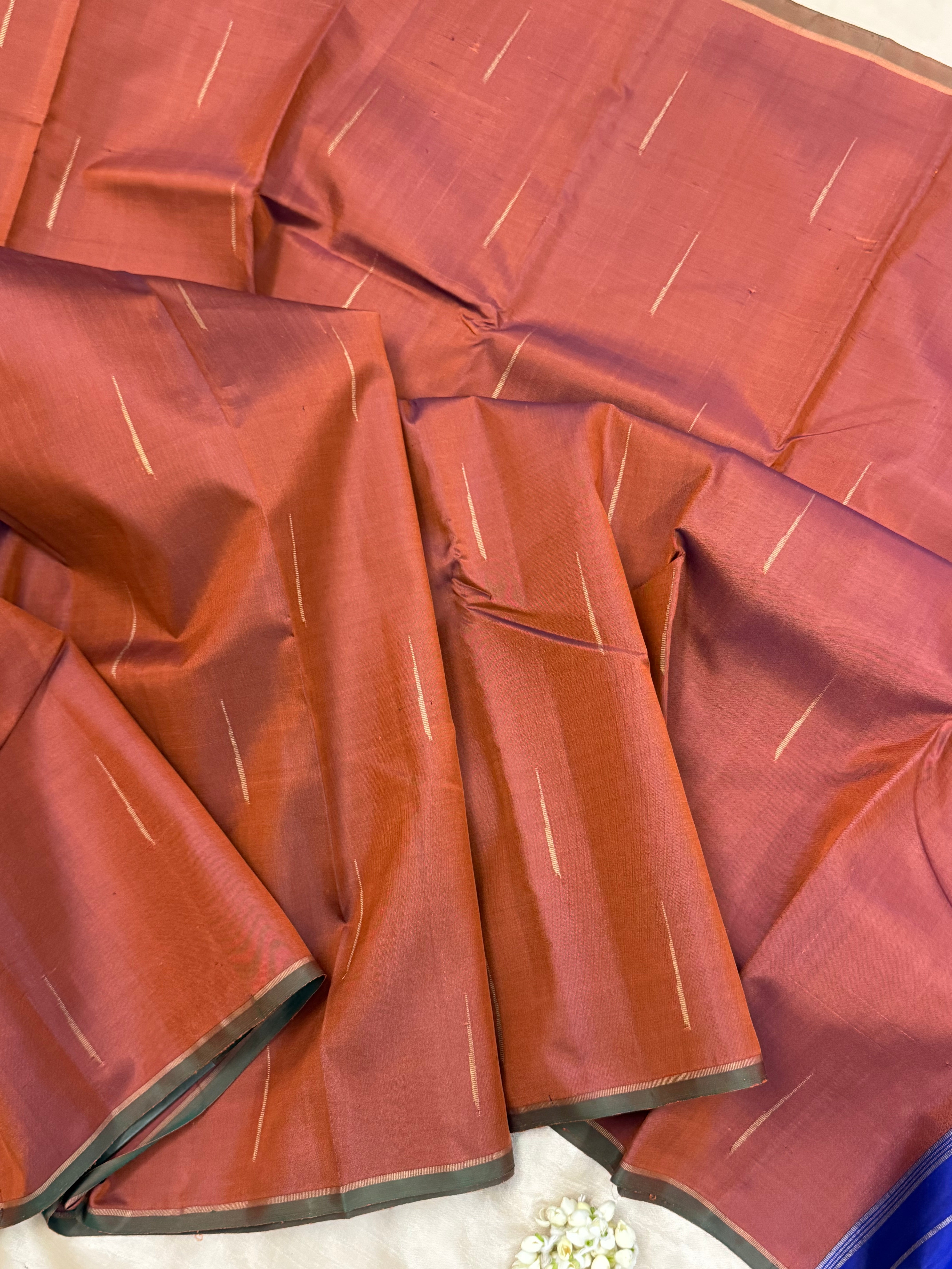 Chocolate brown malli moggu borderless/ Kanjipuram silk