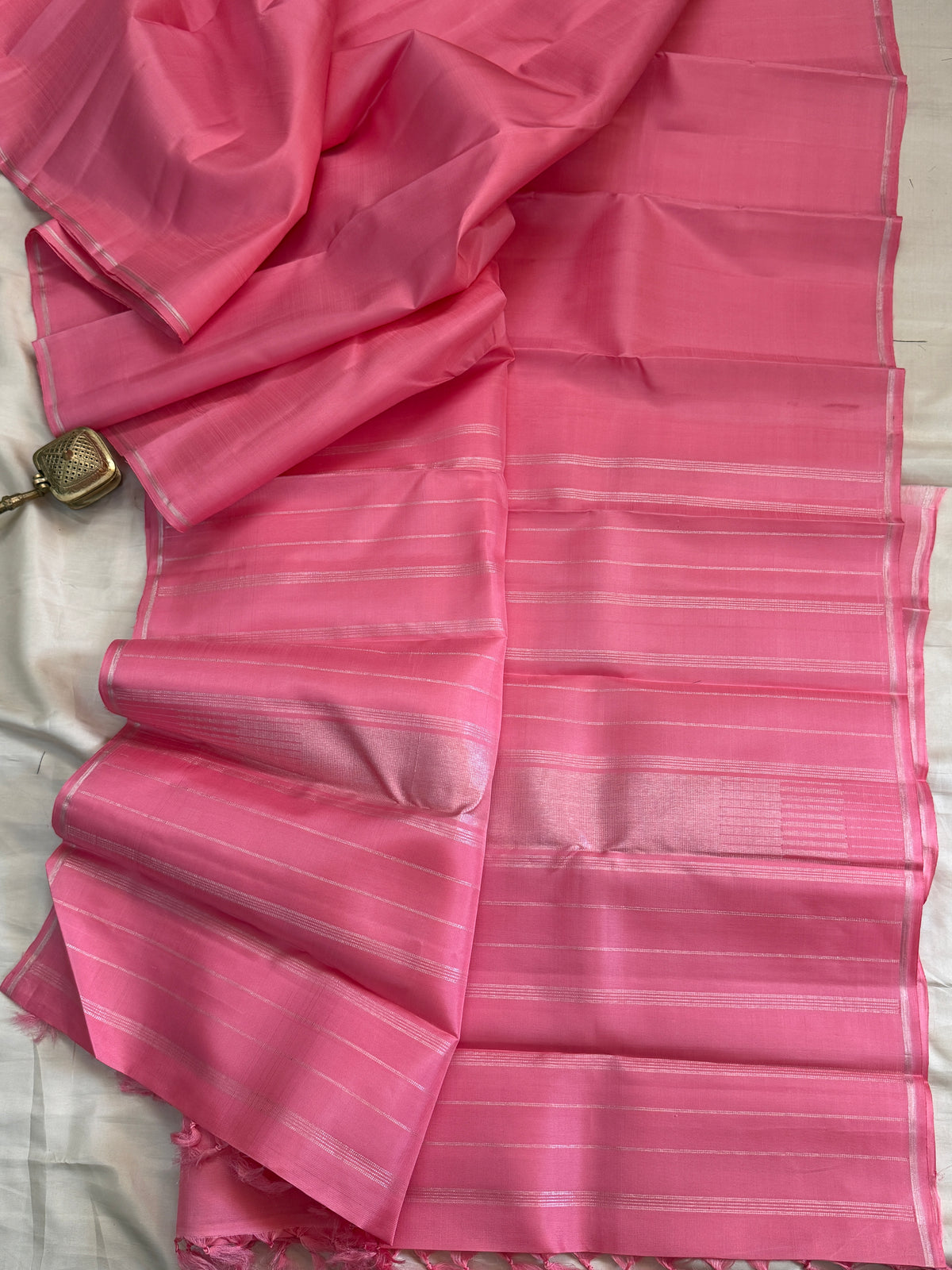 Rose milk and silver pure Zari / kanjipuram silk saree clsa 12324