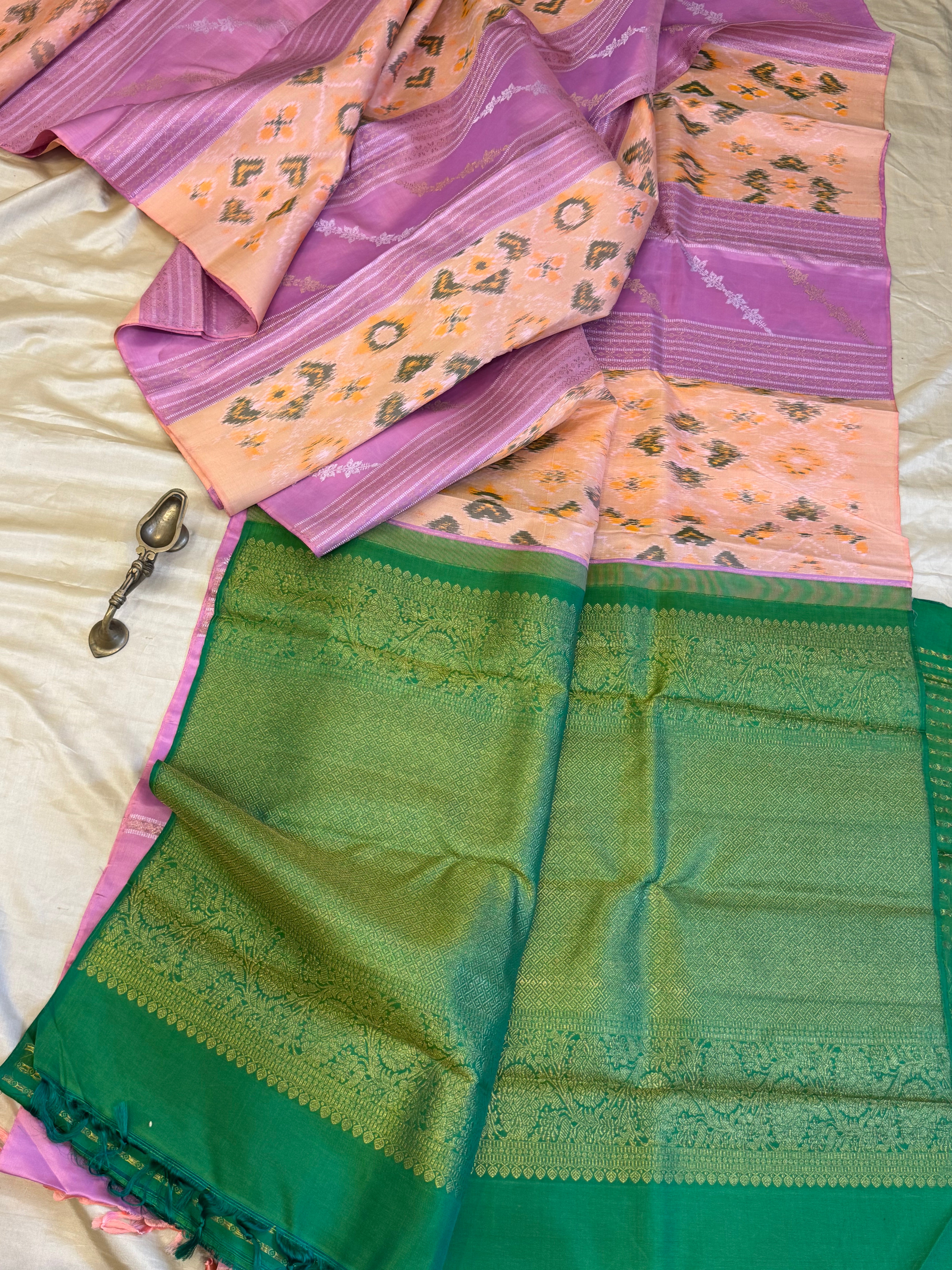 Lavender Ikkat fusion kanjipuram saree
