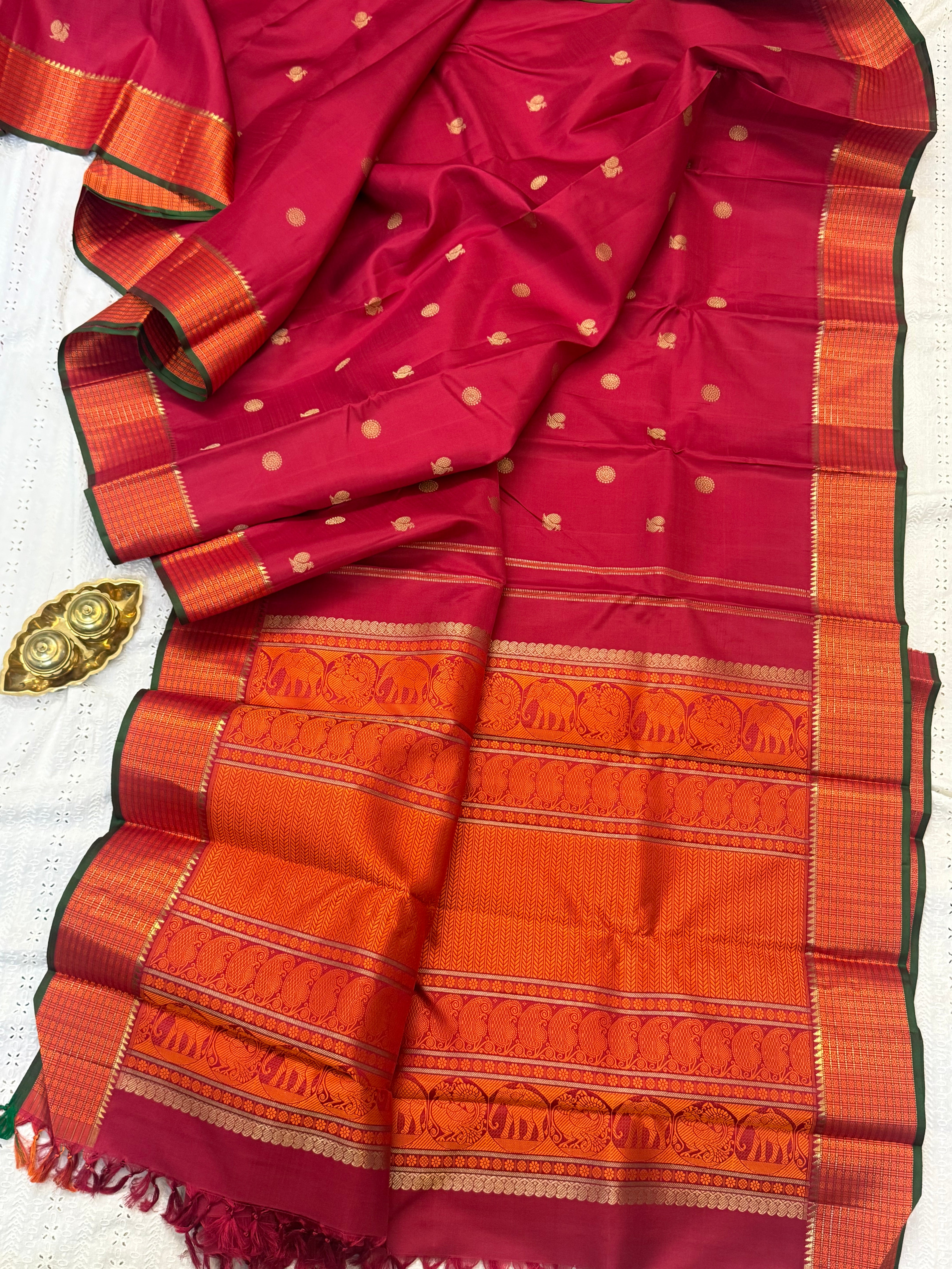 Reddish pink Annam chakram  butta / kanjipuram silk saree CLSA 10158