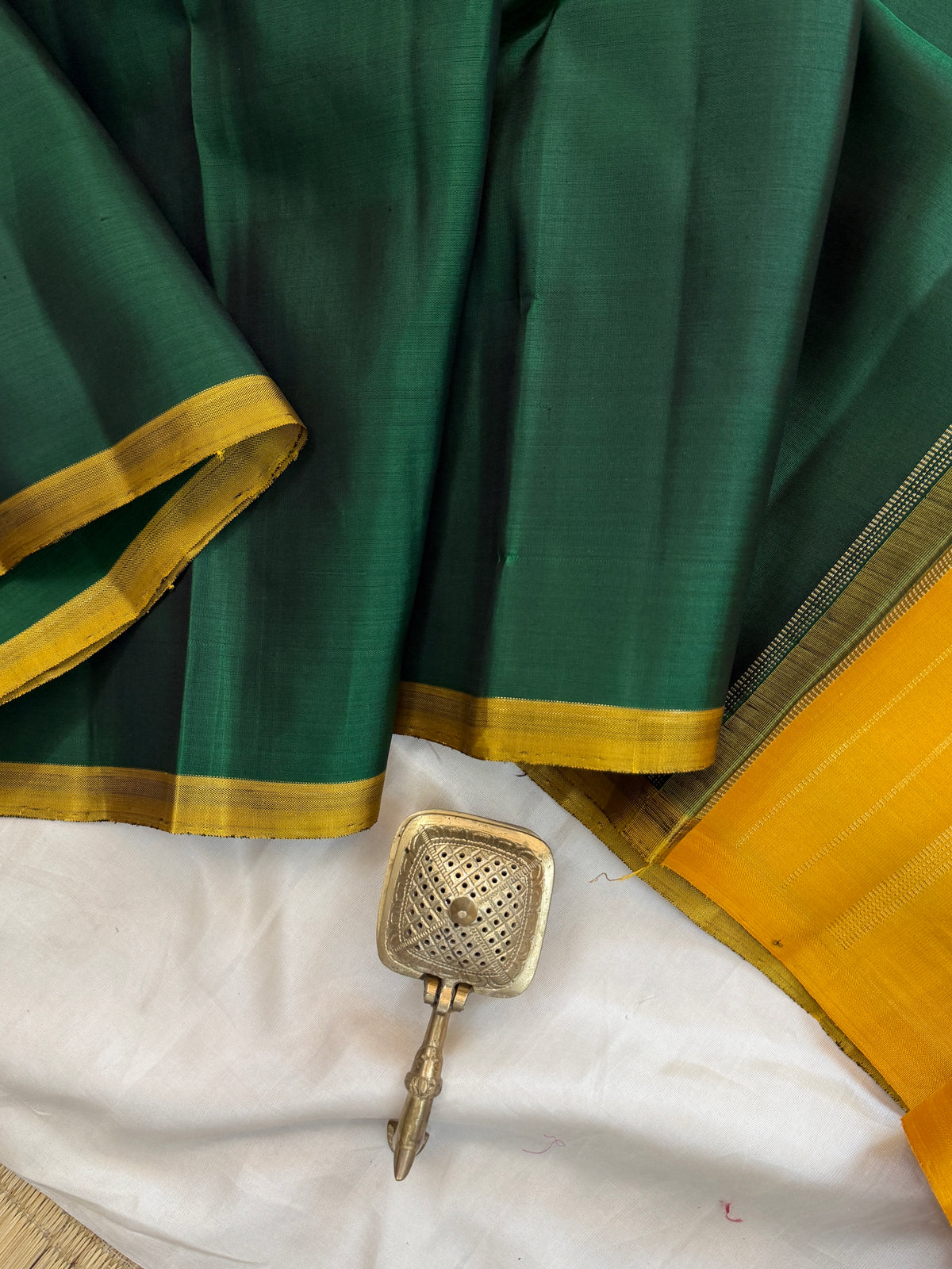 Green and mustard pure Zari/ kanjipuram silk saree clsa 12139