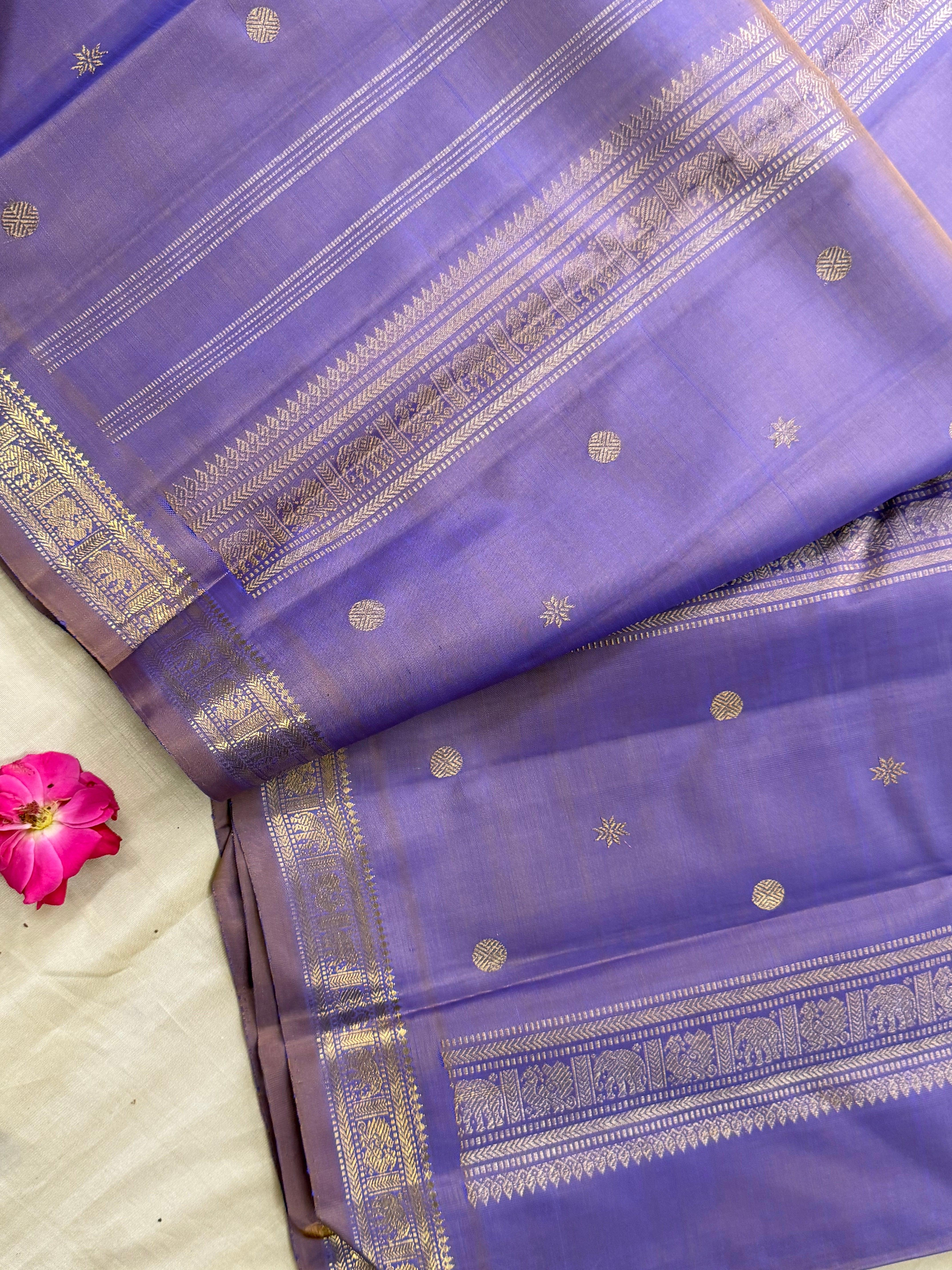 Burnt amethyst  small border pure Zari Kanjipuram  silk CLSA9667