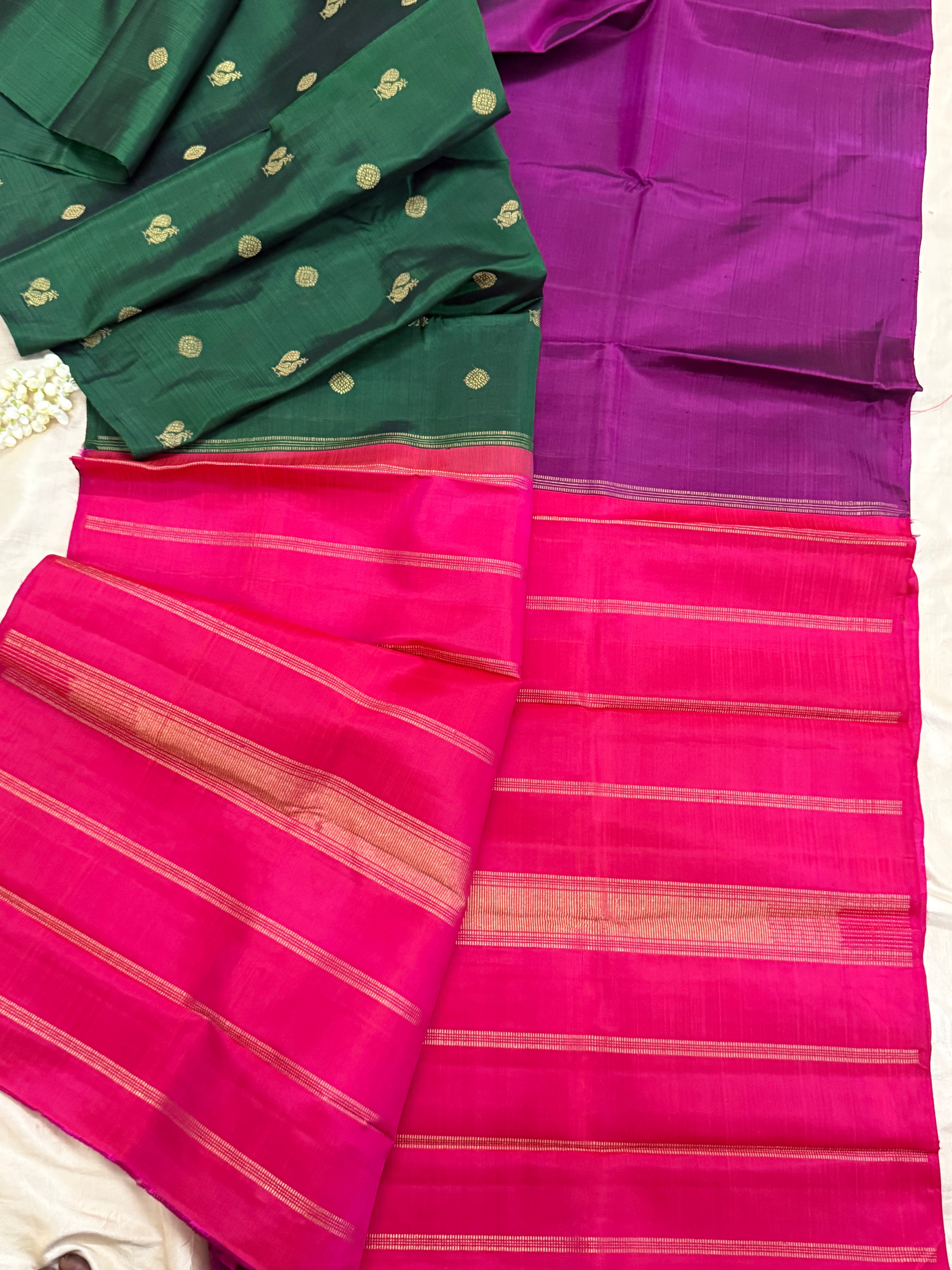 Green and magenta half and half / Kanjipuram silk