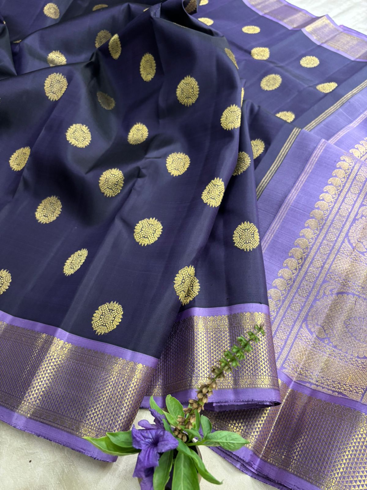 Dark blue with lavender / kanjipuram silk