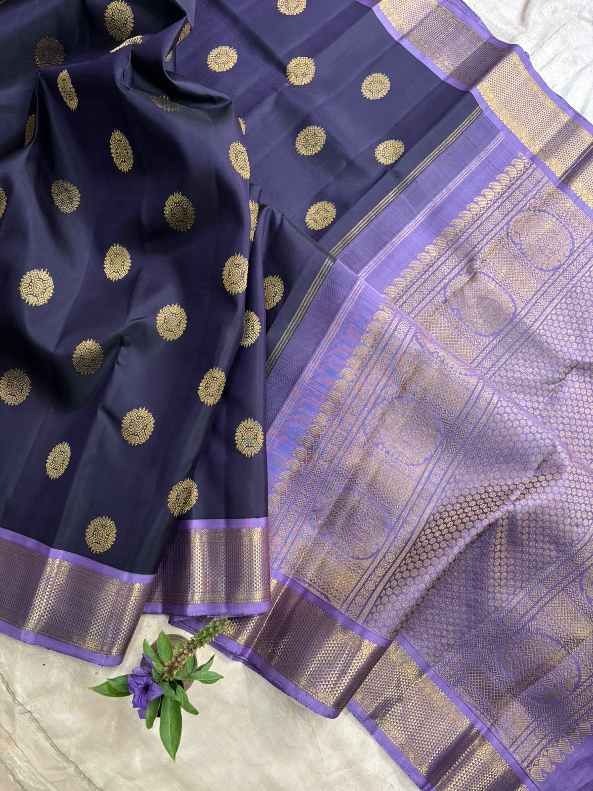 Dark blue with lavender / kanjipuram silk