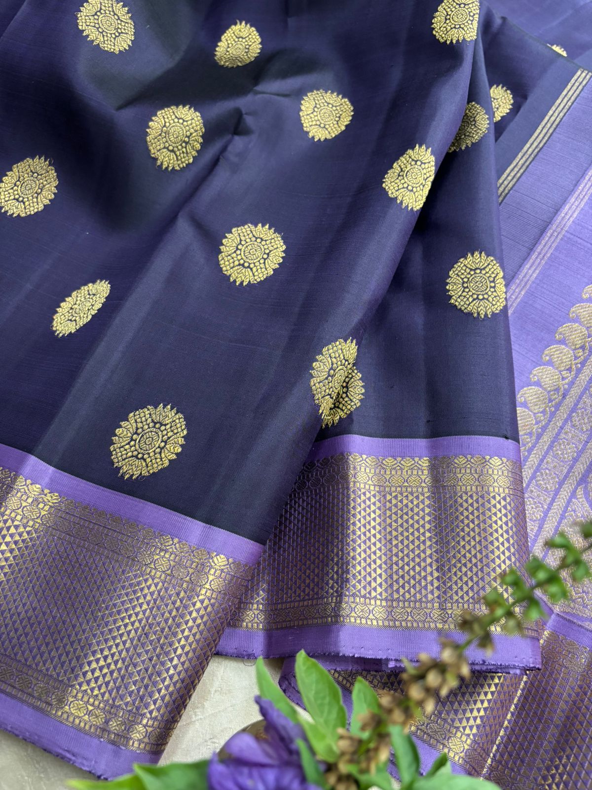 Dark blue with lavender / kanjipuram silk