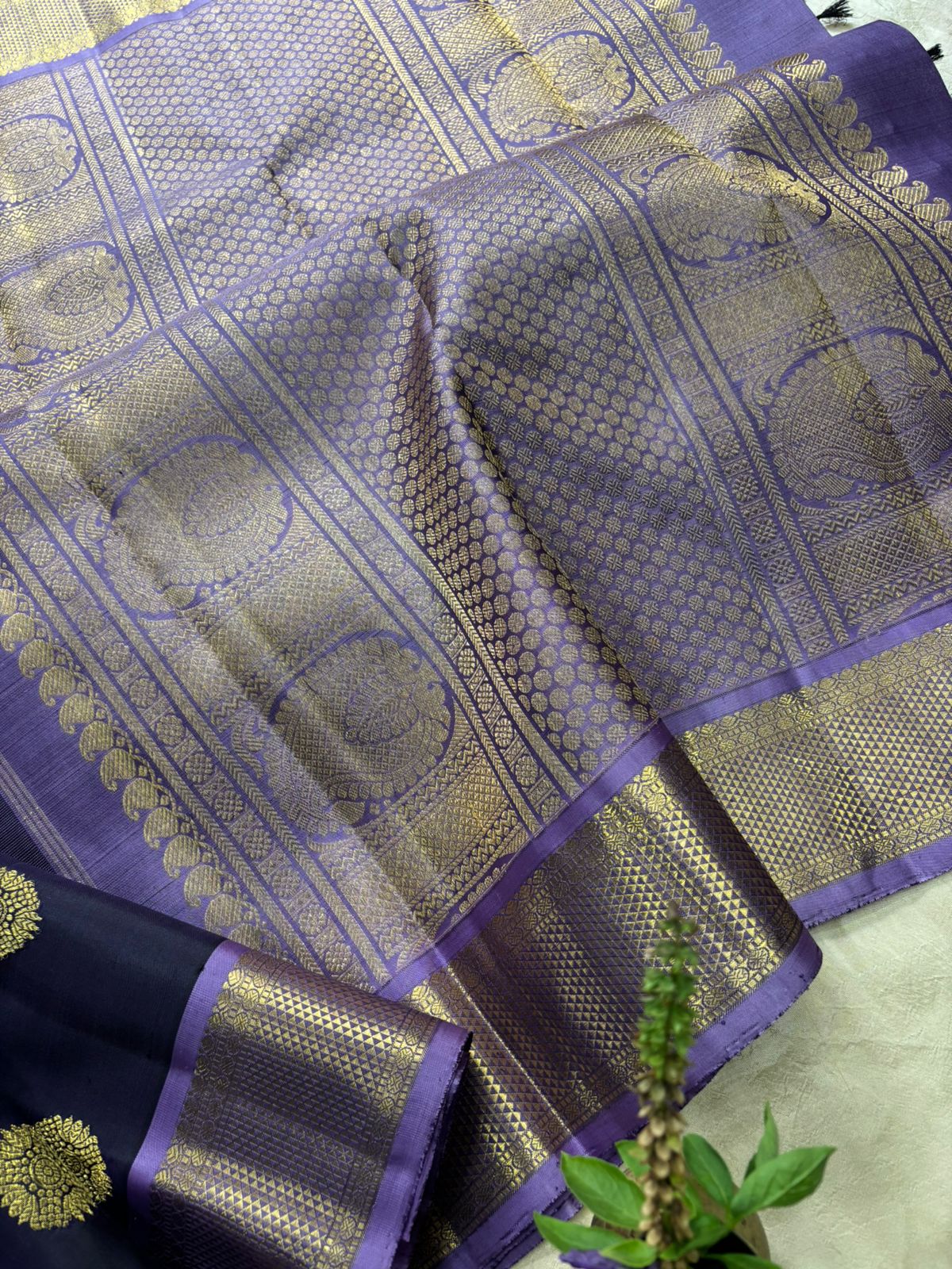 Dark blue with lavender / kanjipuram silk