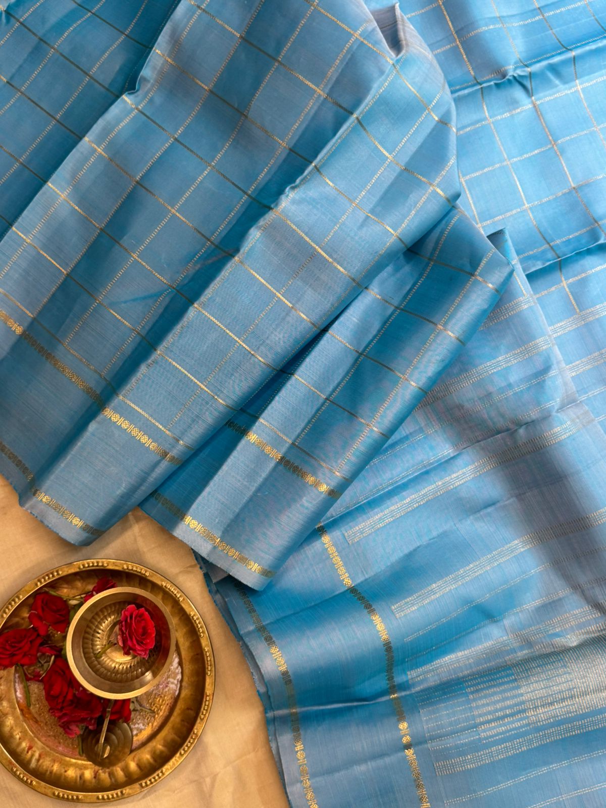 Powder blue zari kattam/ Bridal edit kanjipuram silk