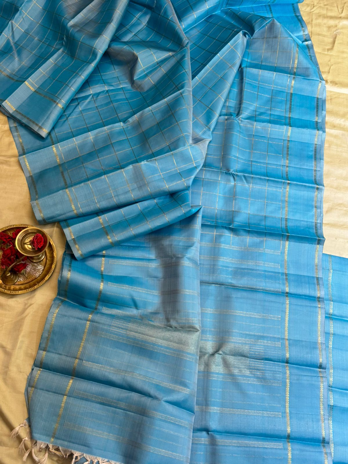 Powder blue zari kattam/ Bridal edit kanjipuram silk