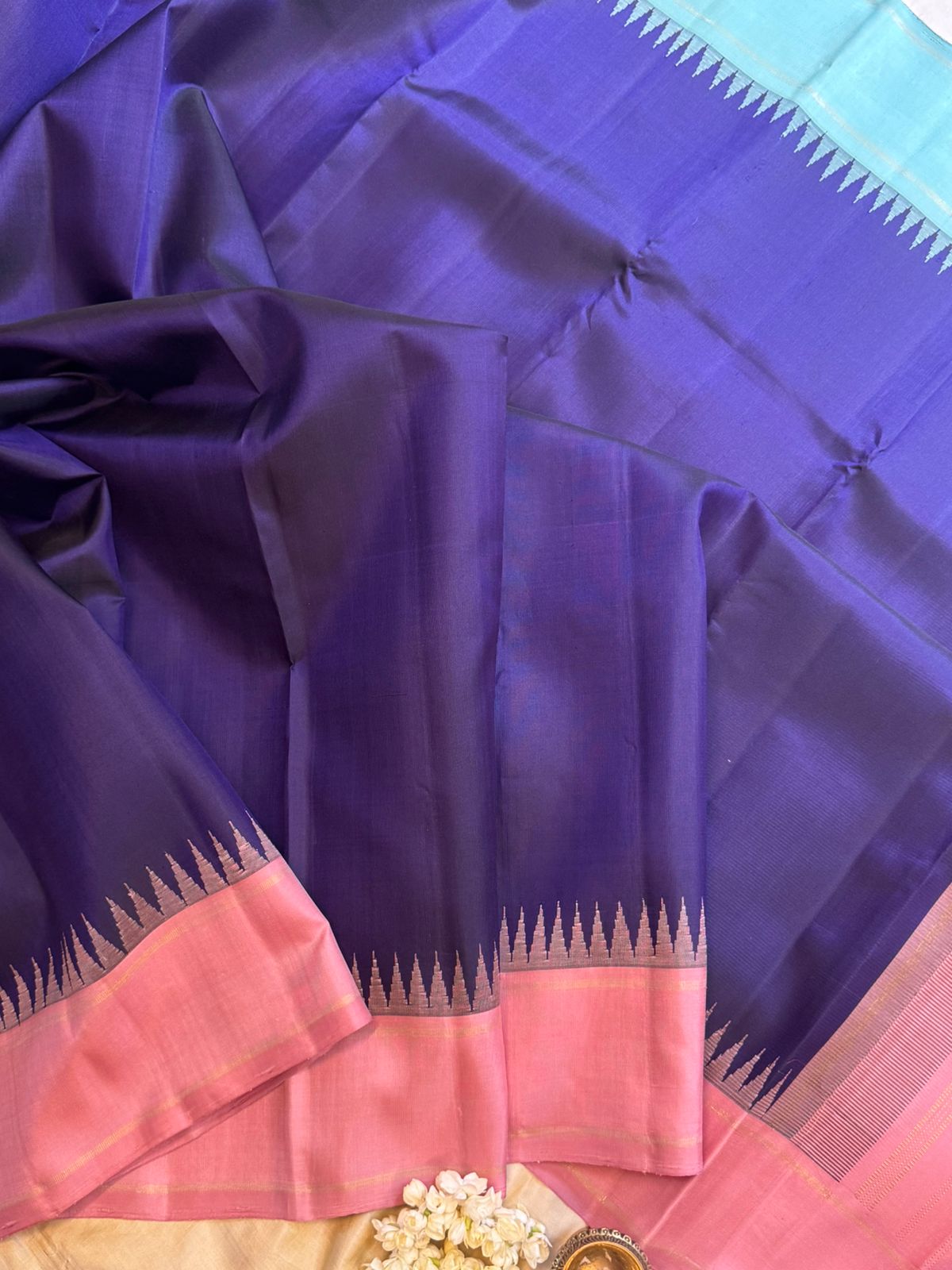 Purplish blue ganga jamuna border/ Kanjipuram silk