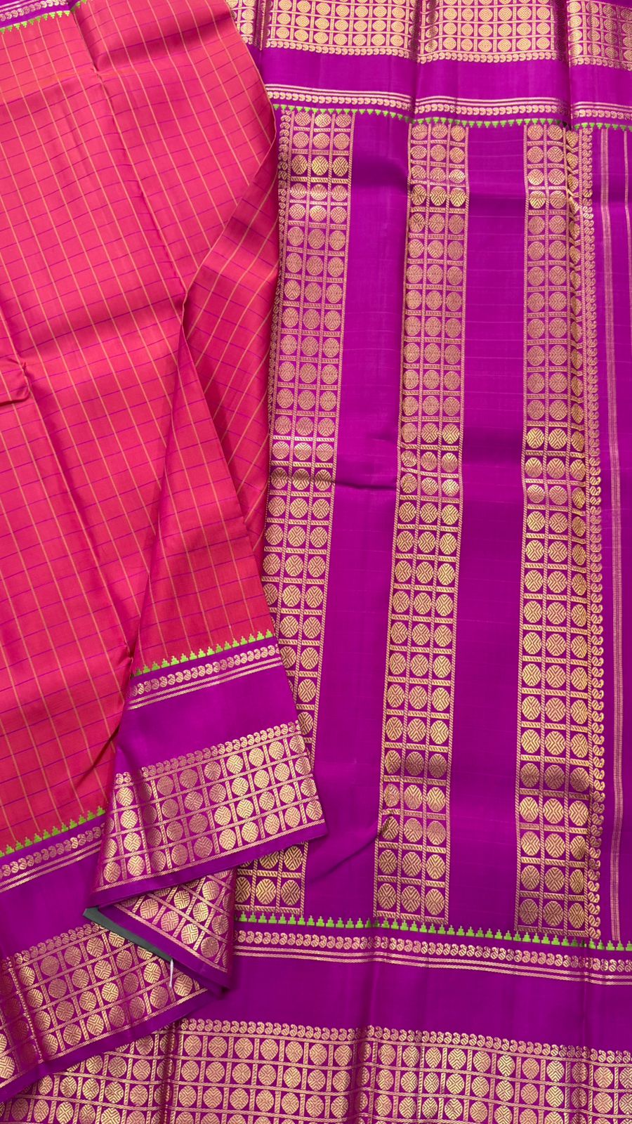 Pinkish kattam and magenta rudraksha border / Kanjipuram silk