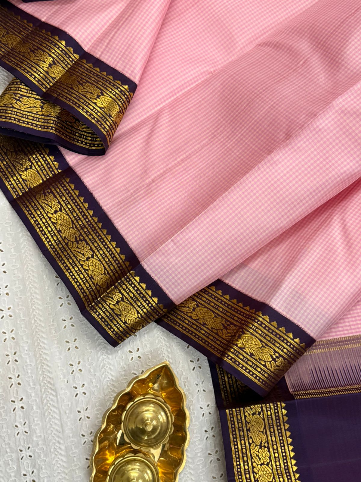 Pink checks and deep paaku / Arani Silk CLSA9878